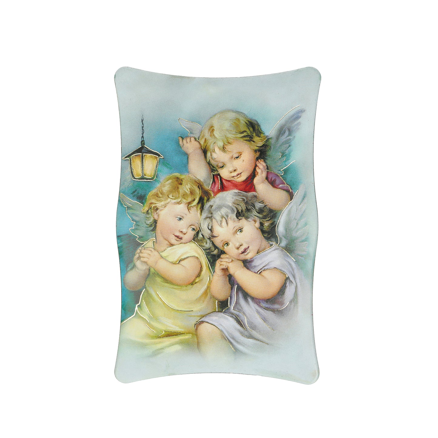 Religion Angels With Lantern Framed Simil Wood Resin Souvenir