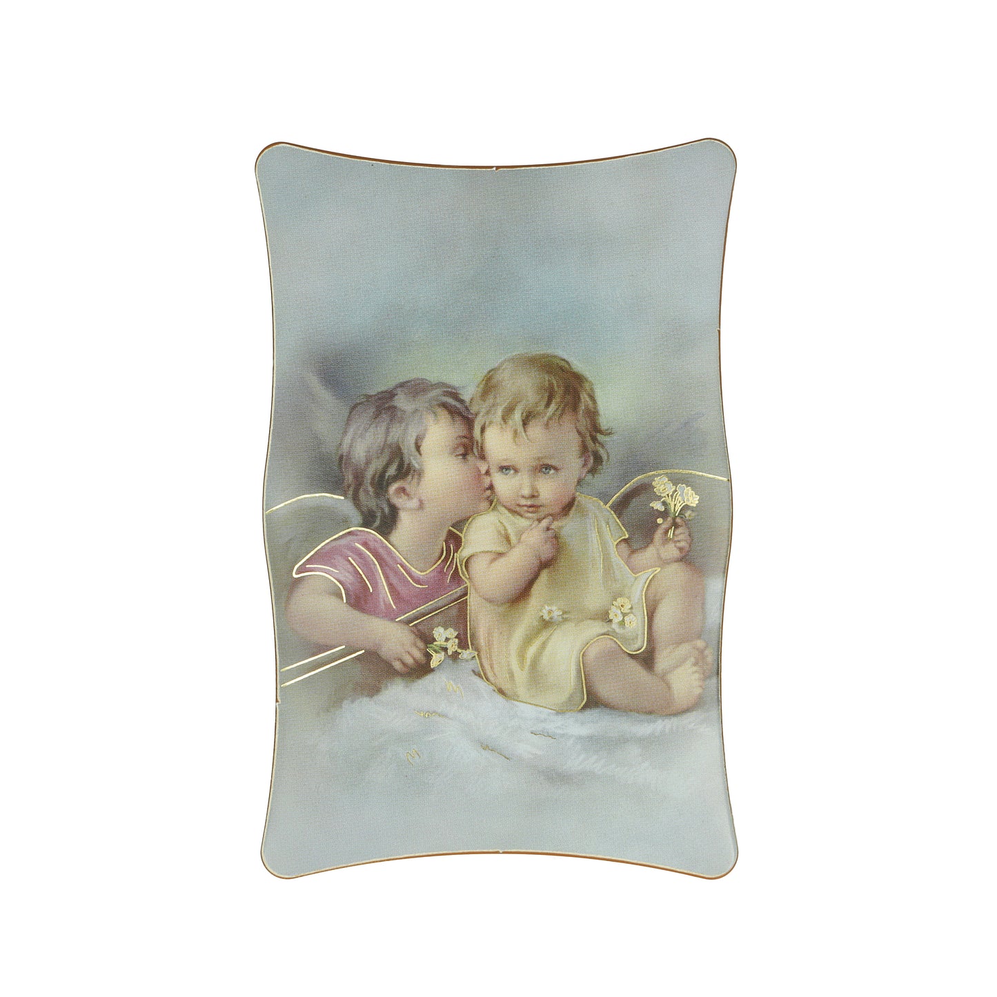 Religion Child with Angels Framed Simil Wood Resin Souvenir