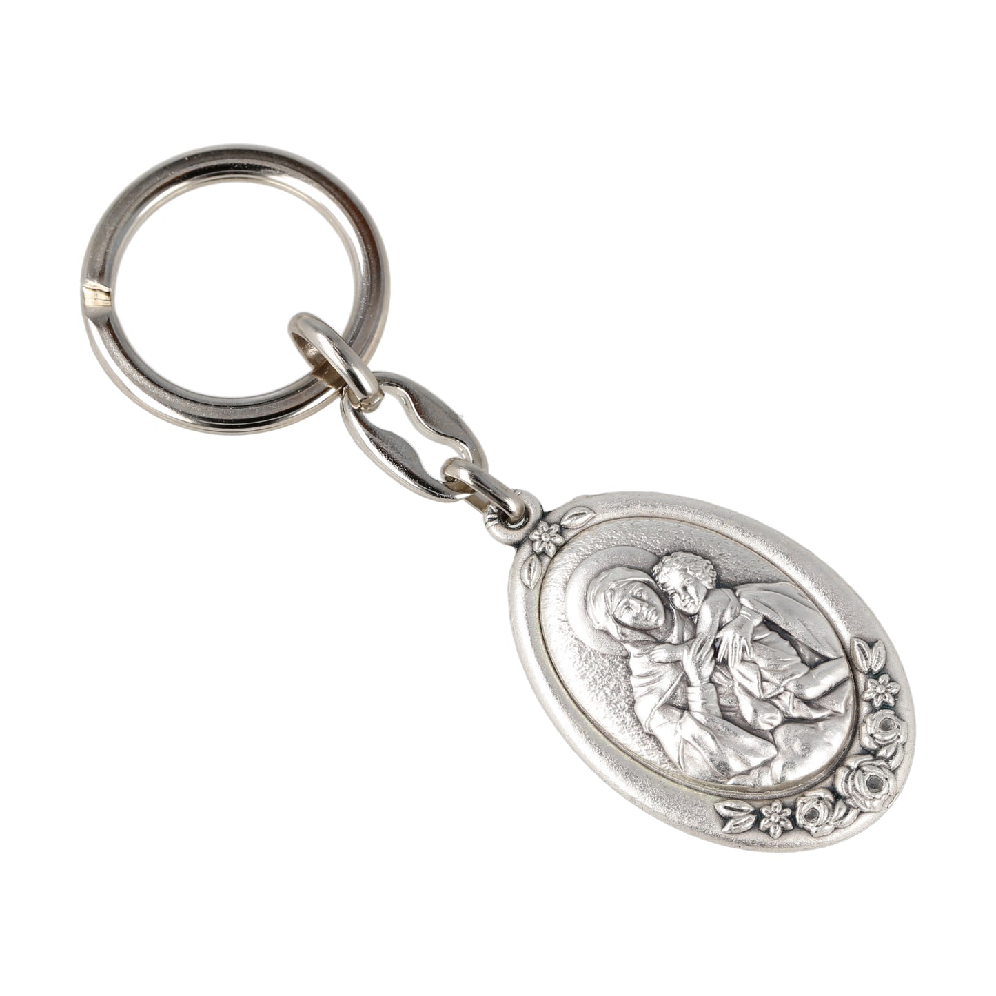 Keychain Schoenstatt Oval Silver With Flowers. Souvenirs from Italy