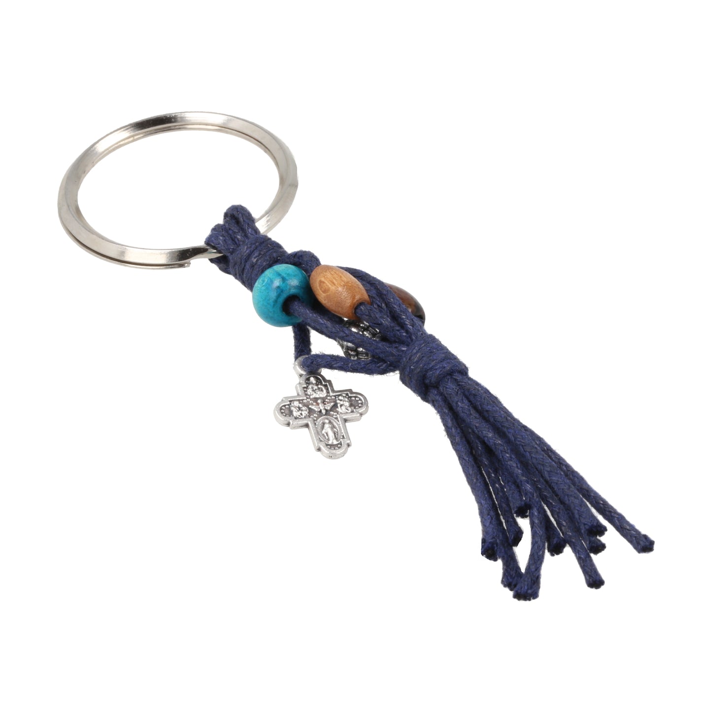 Keychain Silver Metal Color Rope Blue Cross. Souvenirs from Italy