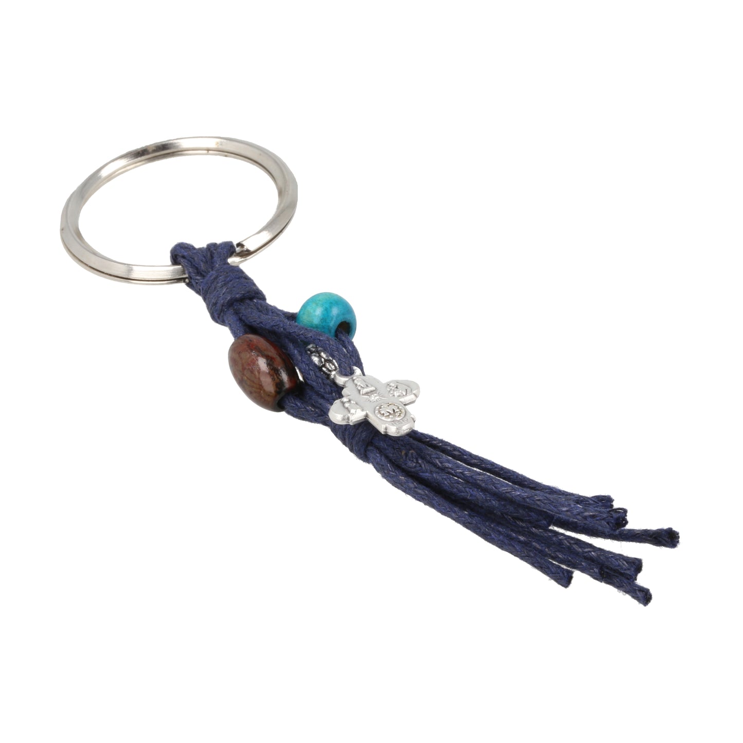 Keychain Silver Metal Color Rope Blue Cross. Souvenirs from Italy