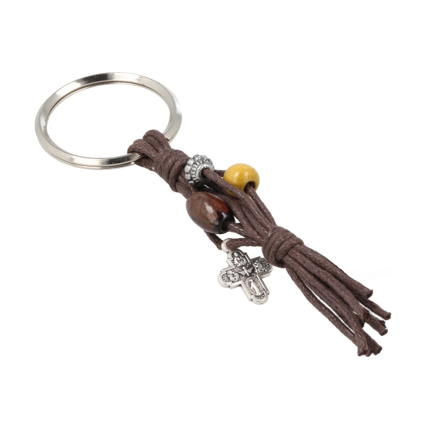 Keychain Silver Metal Color Rope Brown Cross. Souvenirs from Italy