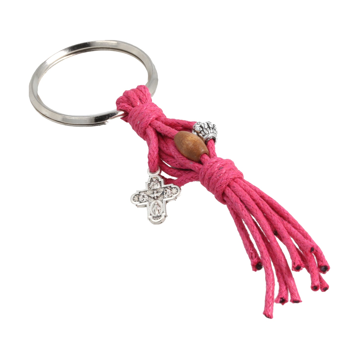 Keychain Silver Metal Color Rope Rose Cross. Souvenirs from Italy
