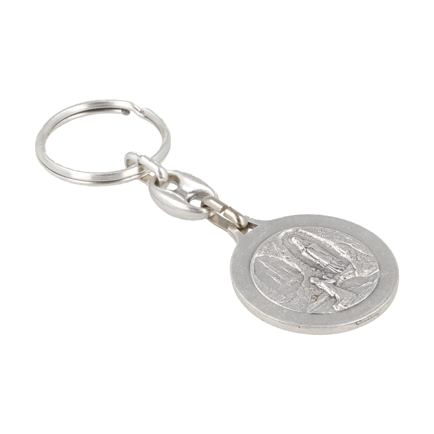 Keychain Virgin of Lourdes Silver Angel Cherub. Souvenirs from Italy