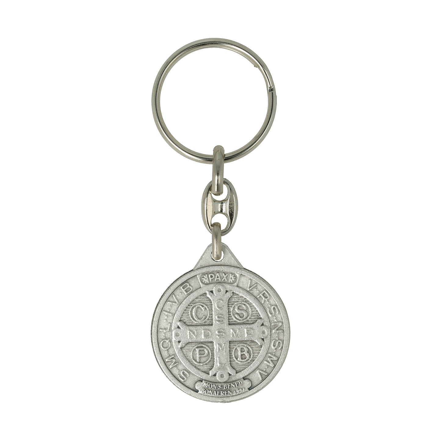 Keychain Saint Benedict Round Metal. Souvenirs from Italy