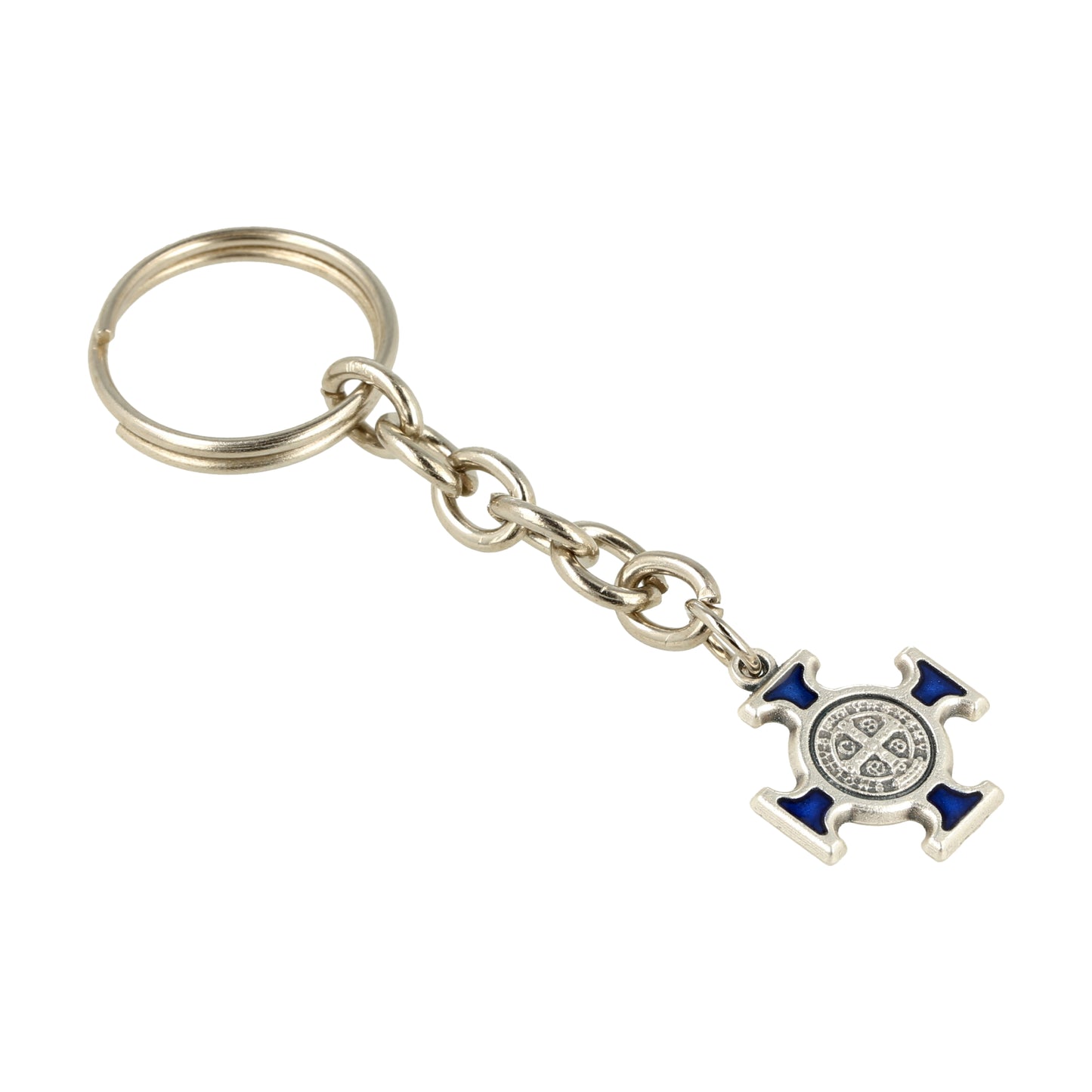 Keychain Cross Saint Benedict Blue Resin. Souvenirs from Italy