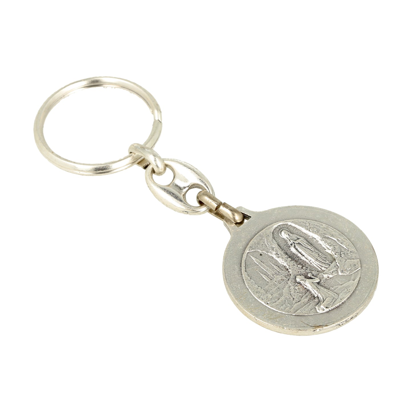 Keychain V. de Lourdes Angel Thinking Silver. Souvenirs from Italy