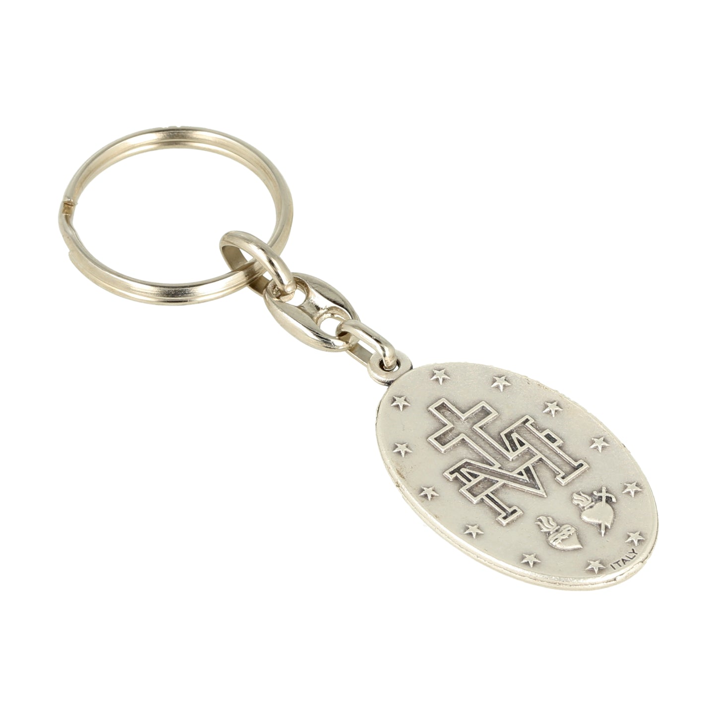 Keychain Miraculous Medal Blue Resin. Souvenirs from Italy