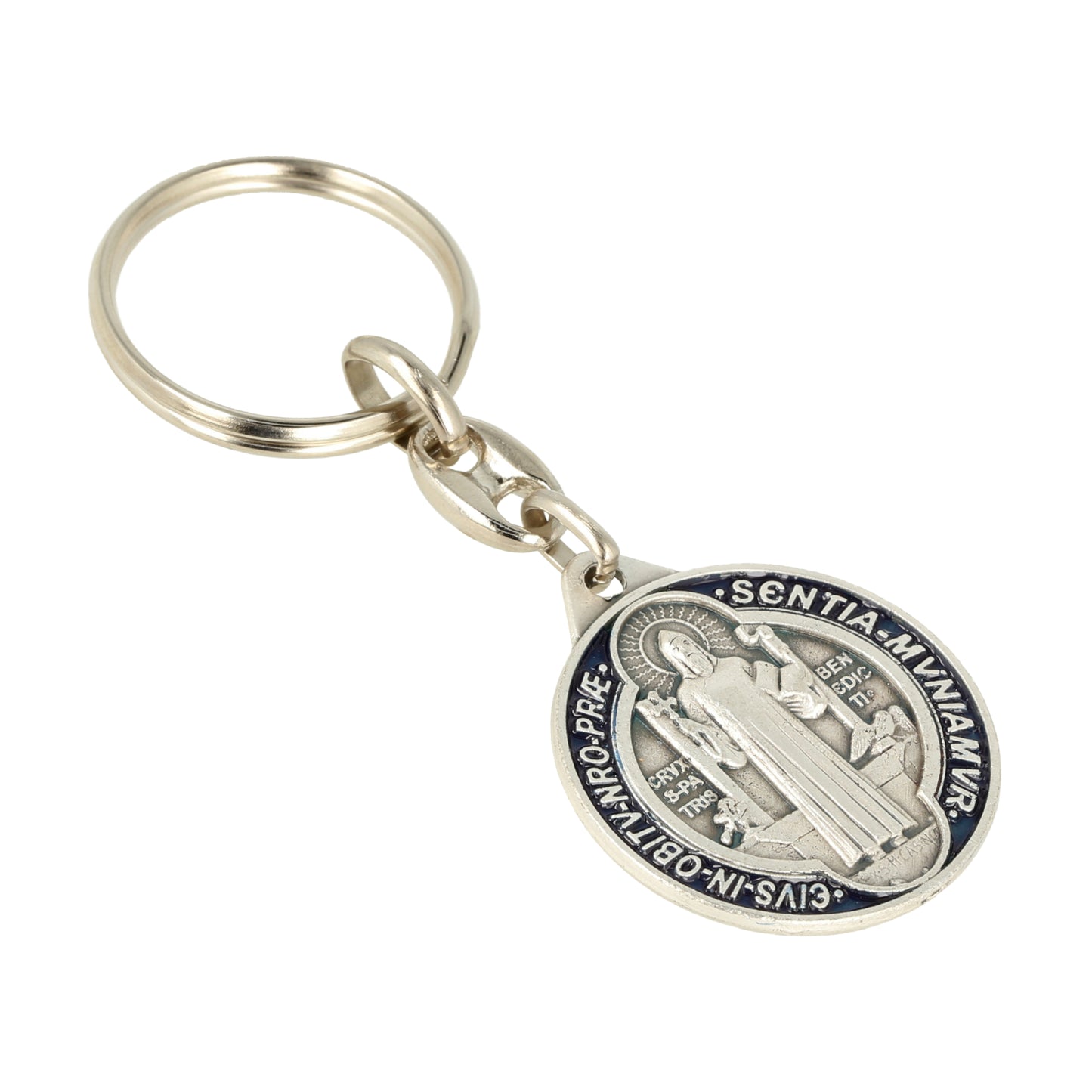 Keychain Saint Benedict Blue Resin Protective Medal. Souvenirs from Italy