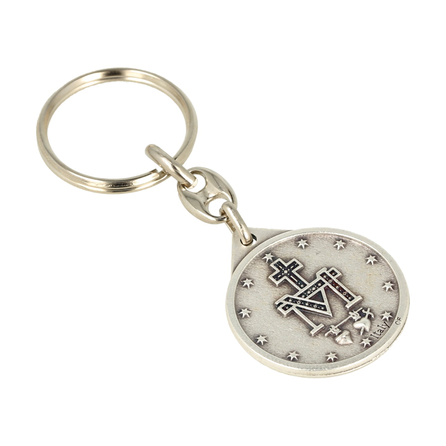 Keychain V. Miraculous Medal Blue Resin. Souvenirs from Italy