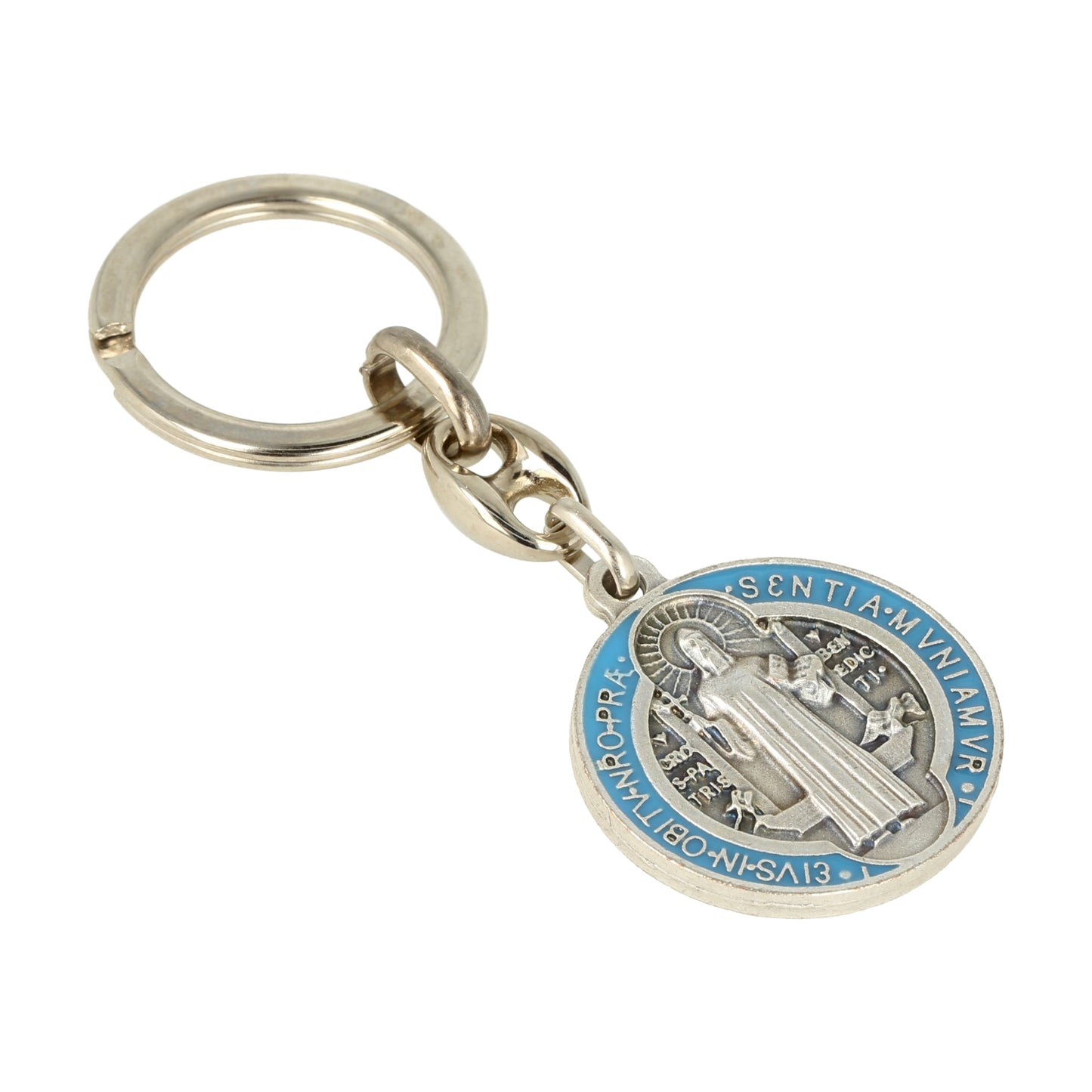 Keychain Saint Benedict Tricolor Protective Medal. Souvenirs from Italy