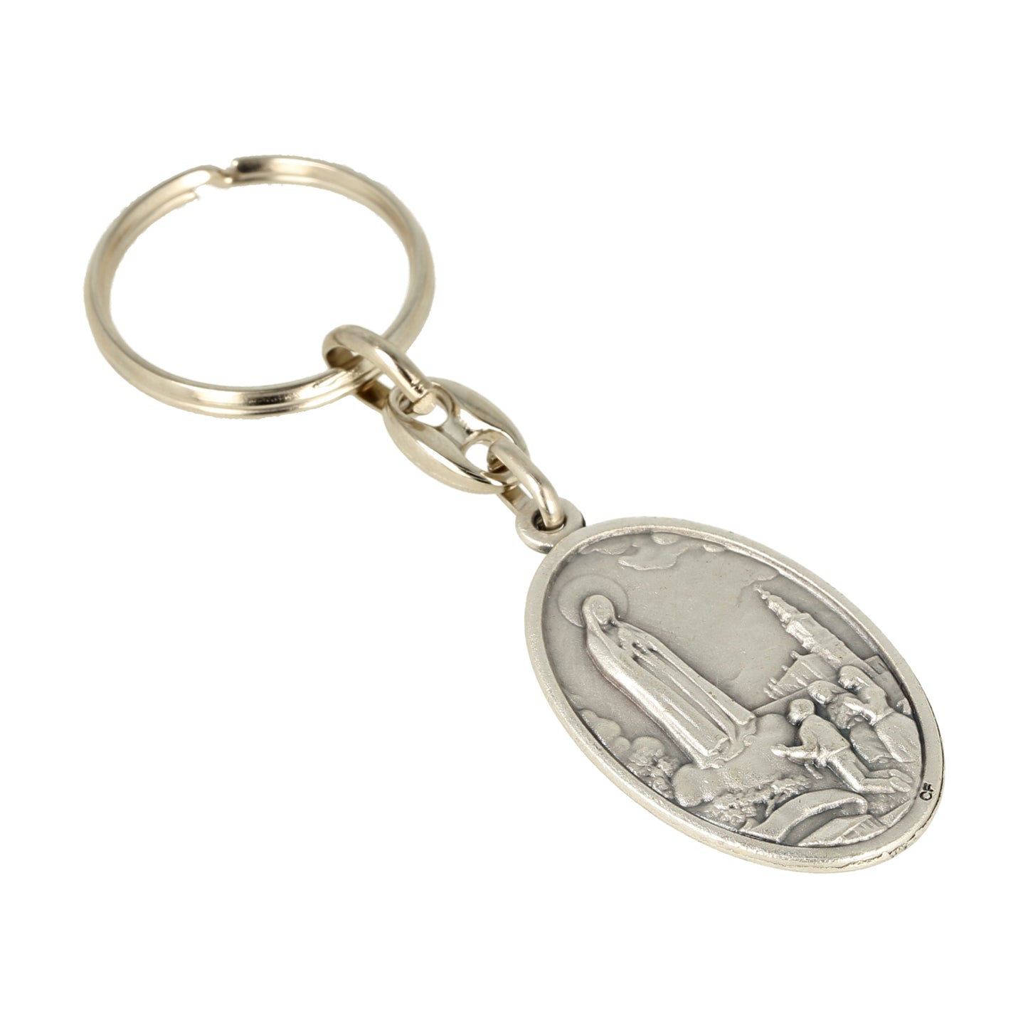 Keychain Virgin Fatima Merciful Jesus Oval. Souvenirs from Italy
