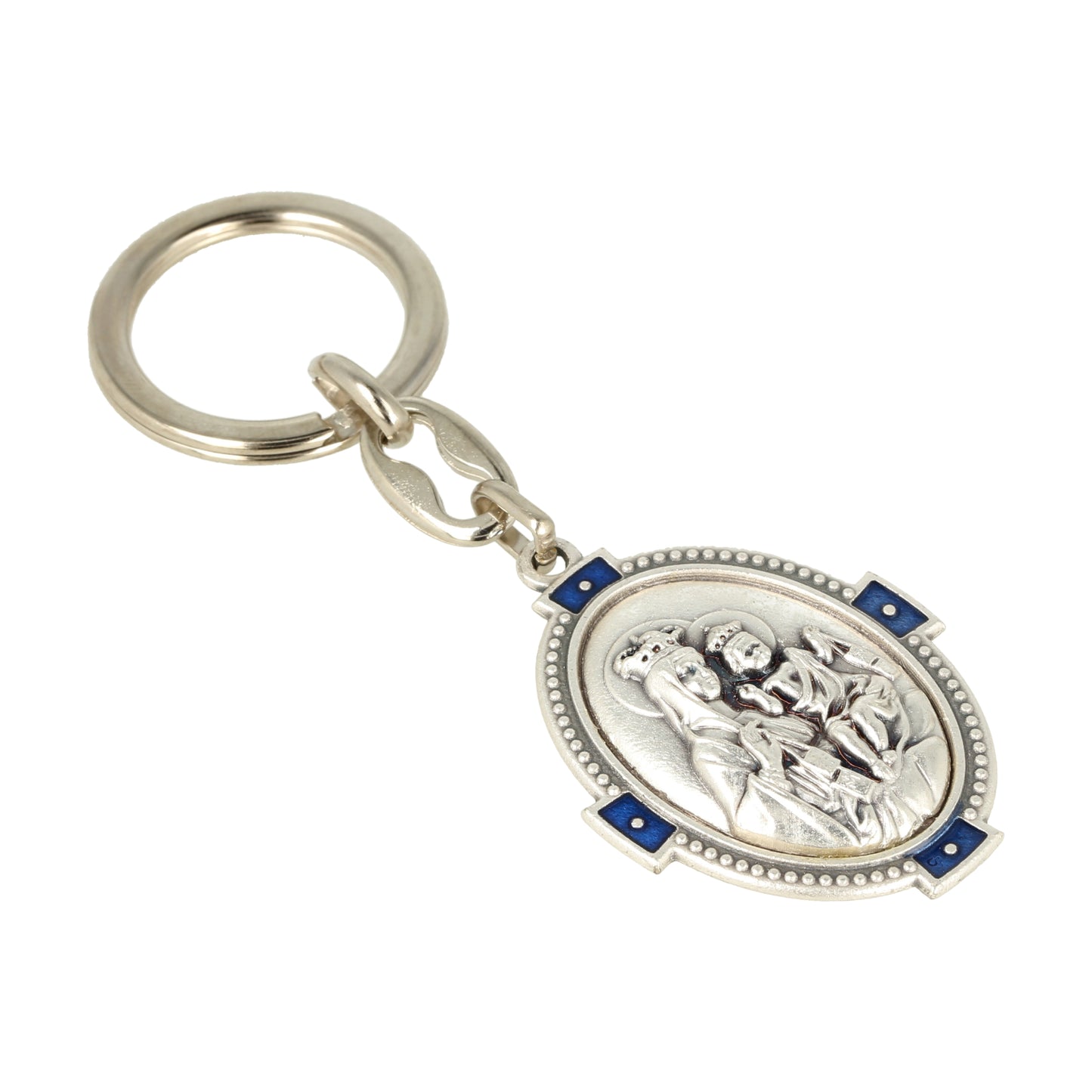 Keychain Our Lady of Carmen Oval Deco Blue. Souvenirs from Italy