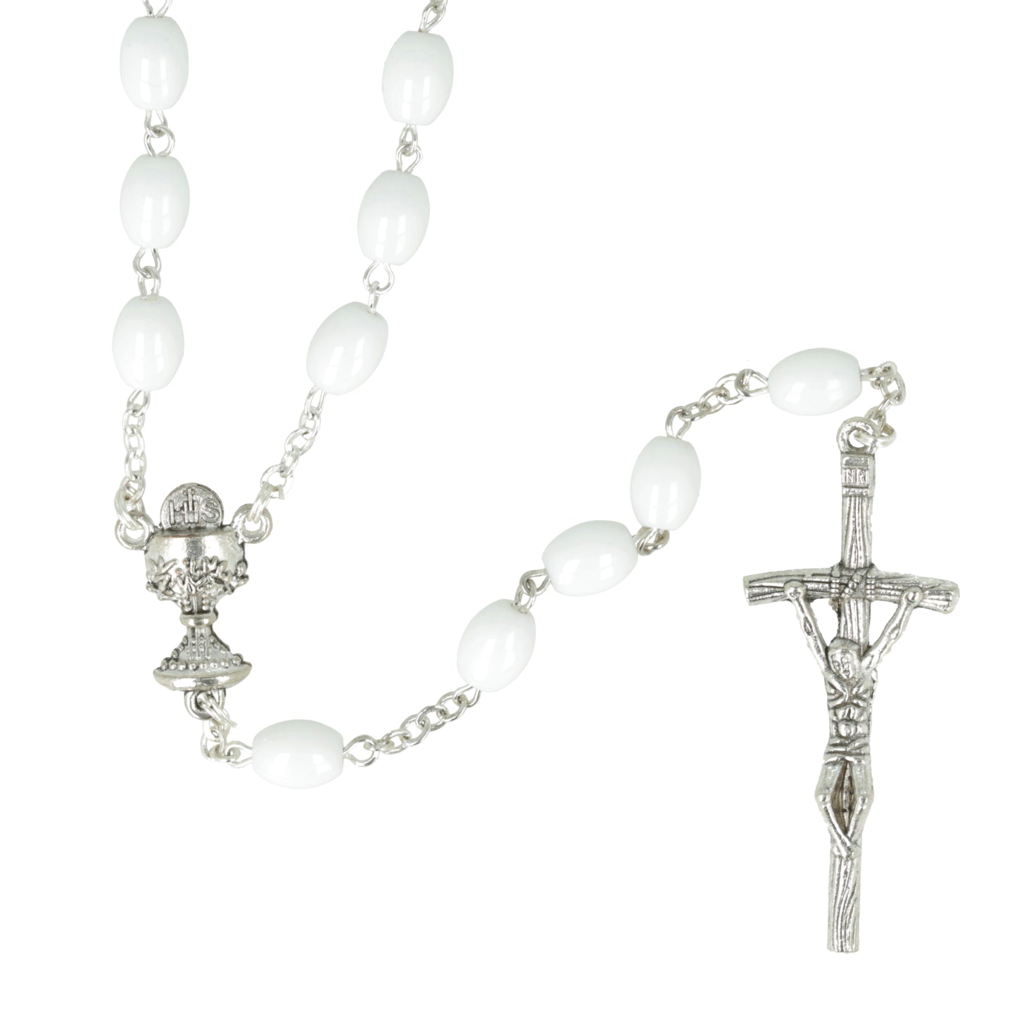 Rosary Communion White Nacarina Oval. Souvenirs from Italy