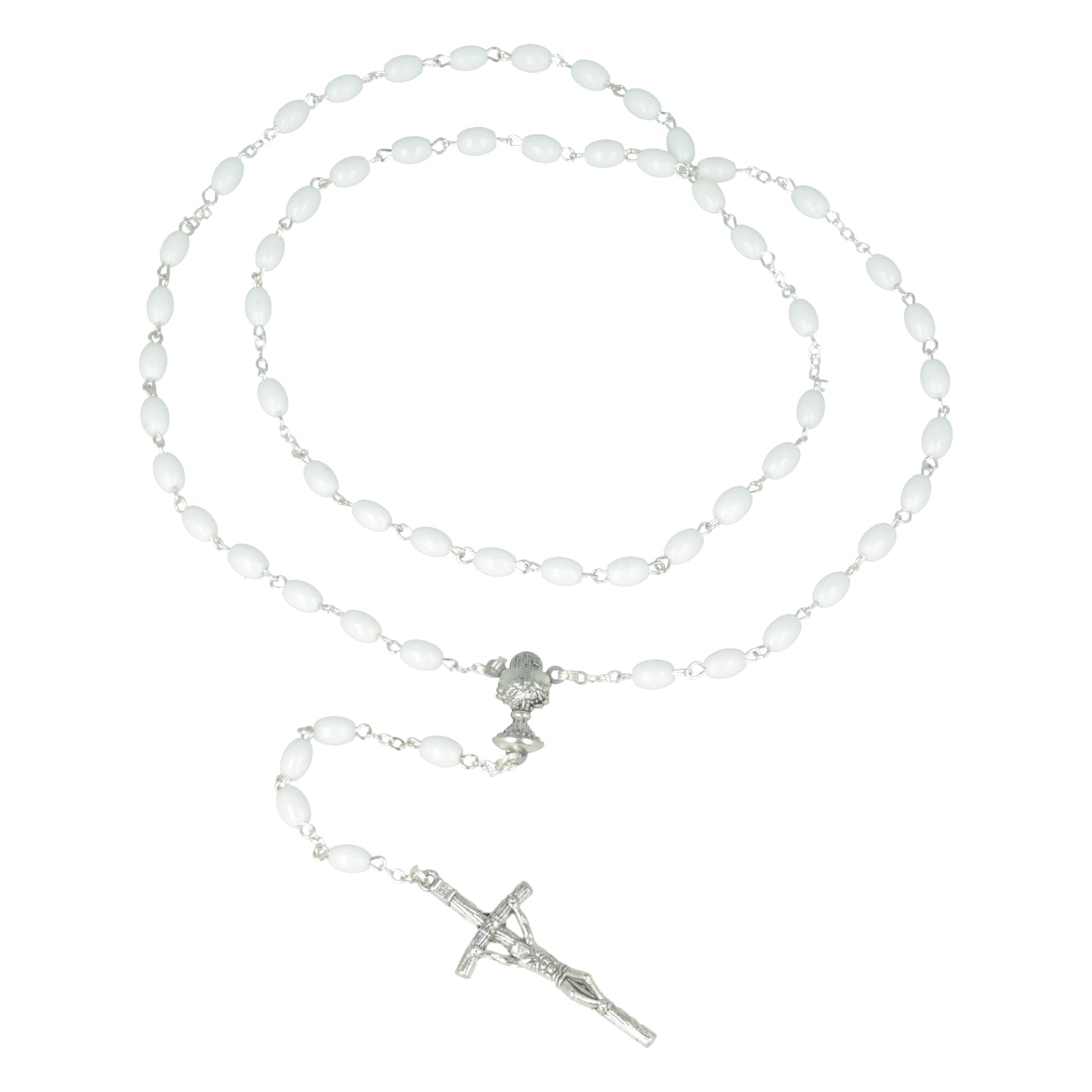 Rosary Italian nacarina oval white communion. Souvenirs from Italy
