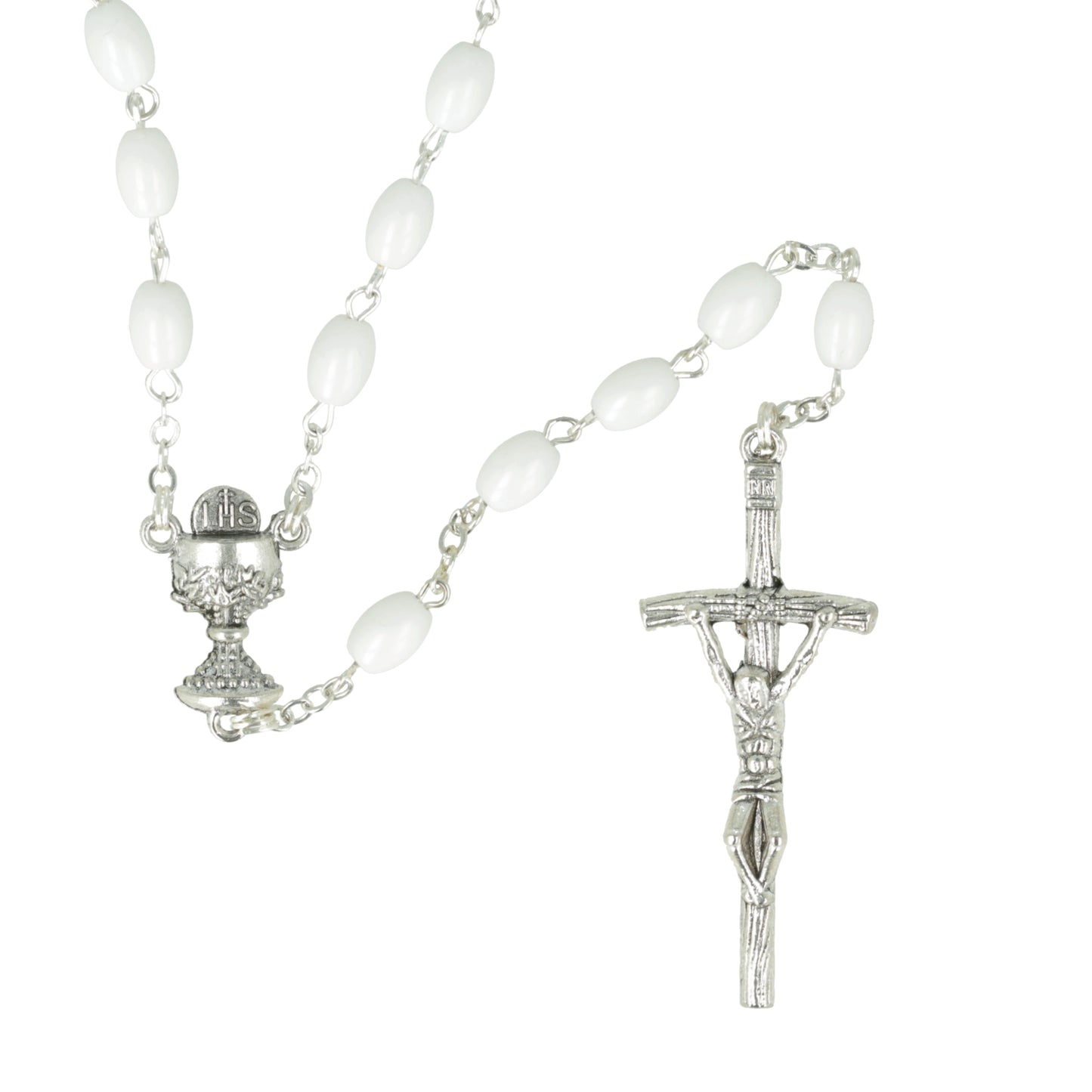 Rosary Italian nacarina oval white communion. Souvenirs from Italy