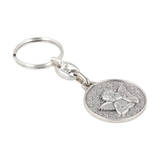 Keychain Virgin of Lourdes Silver Angel Cherub. Souvenirs from Italy