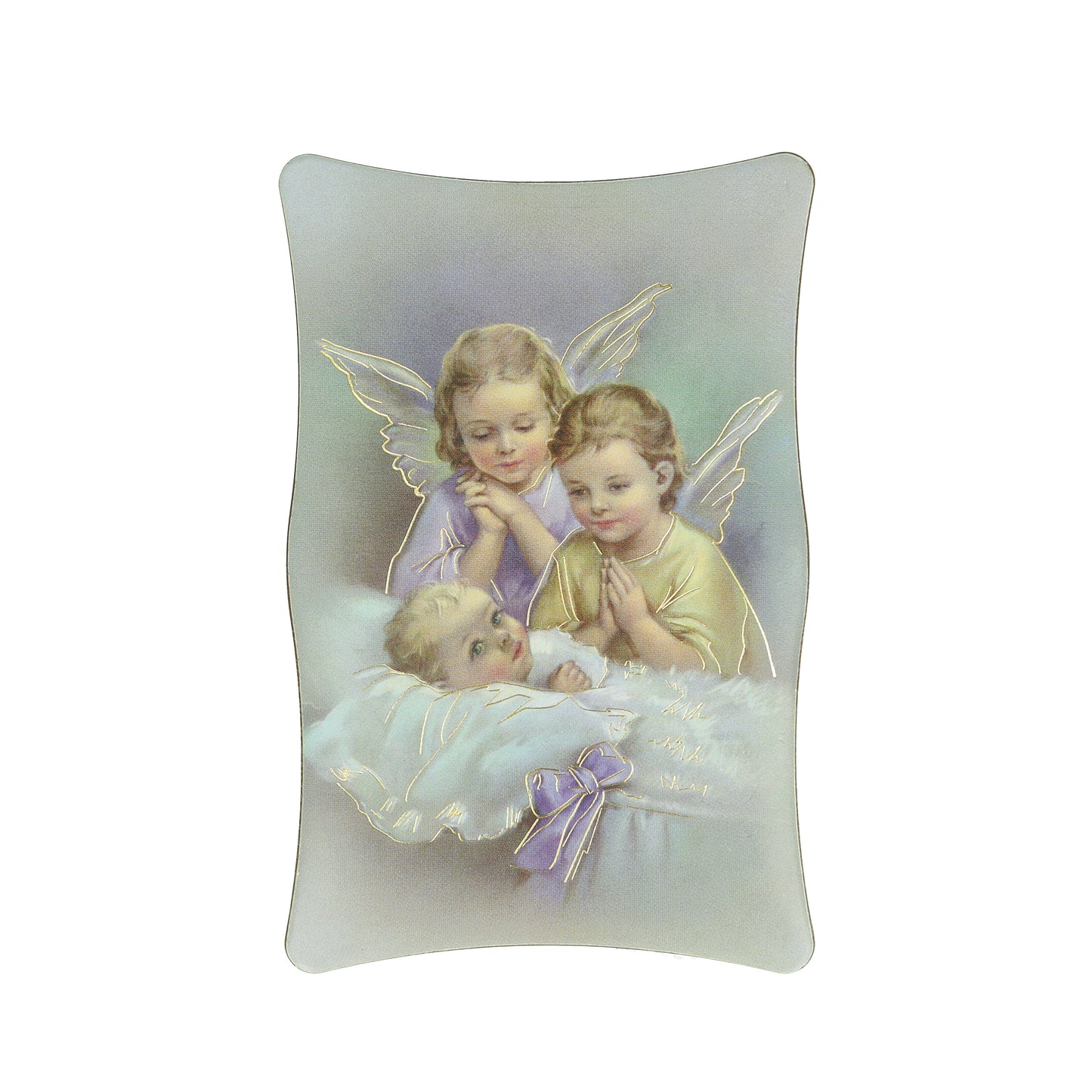 Religion Child with Angels Framed Simil Wood Resin Souvenir