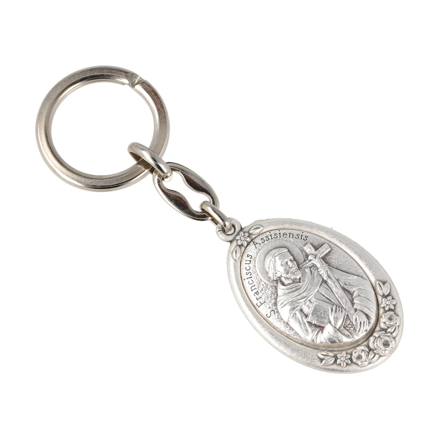 Keychain San Francisco Oval Silver With Flowers.  Souvenirs from Italy