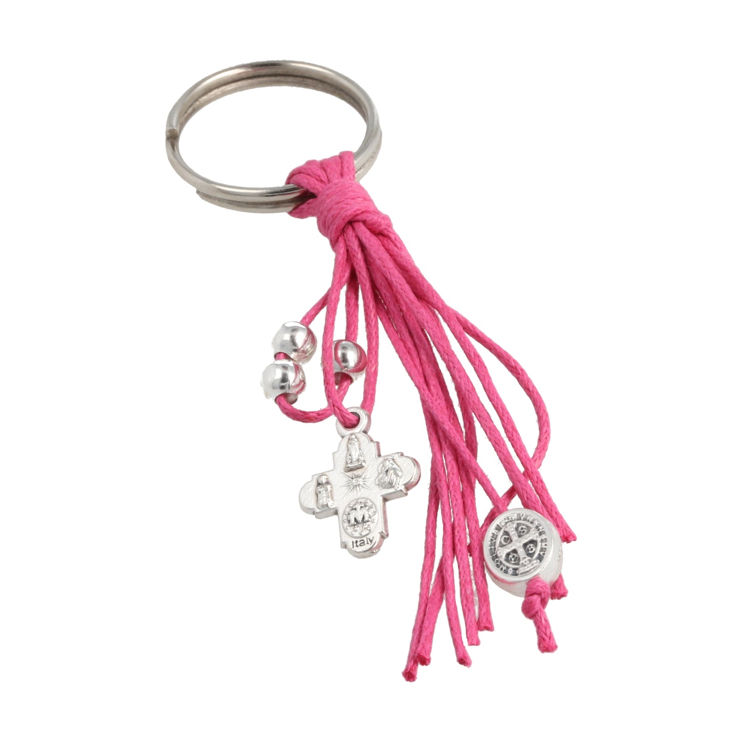Keychain Rope Silver Metal Color Rose Cross. Souvenirs from Italy