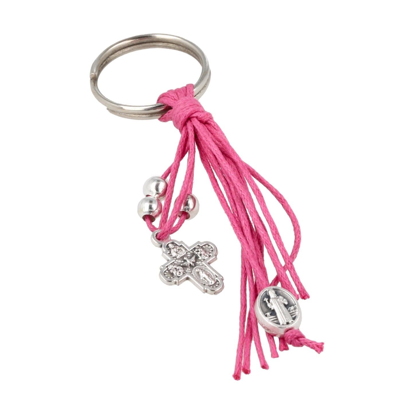 Keychain Rope Silver Metal Color Rose Cross. Souvenirs from Italy