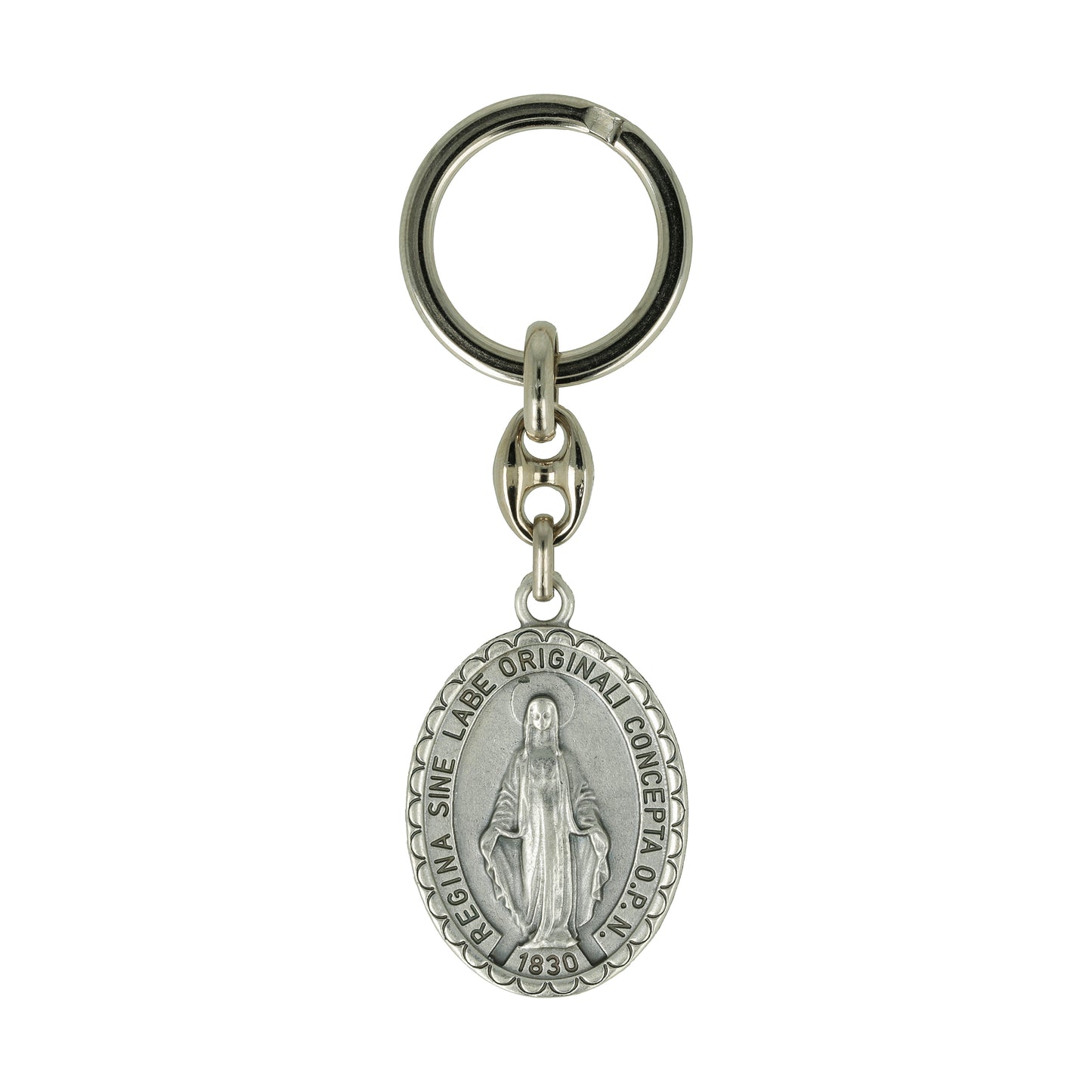Keychain Miraculous Medal Oval Symbol. Souvenirs from Italy
