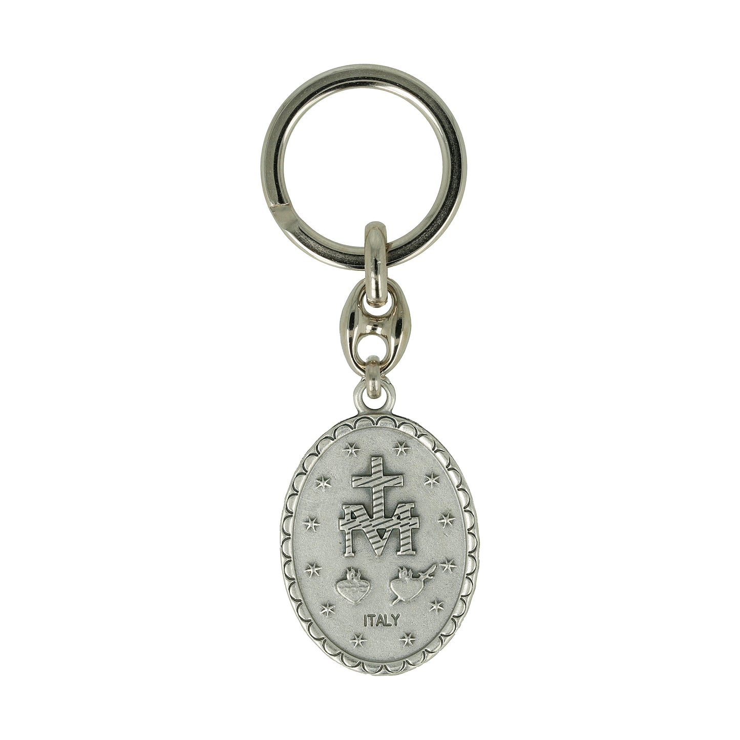 Keychain Miraculous Medal Oval Symbol. Souvenirs from Italy