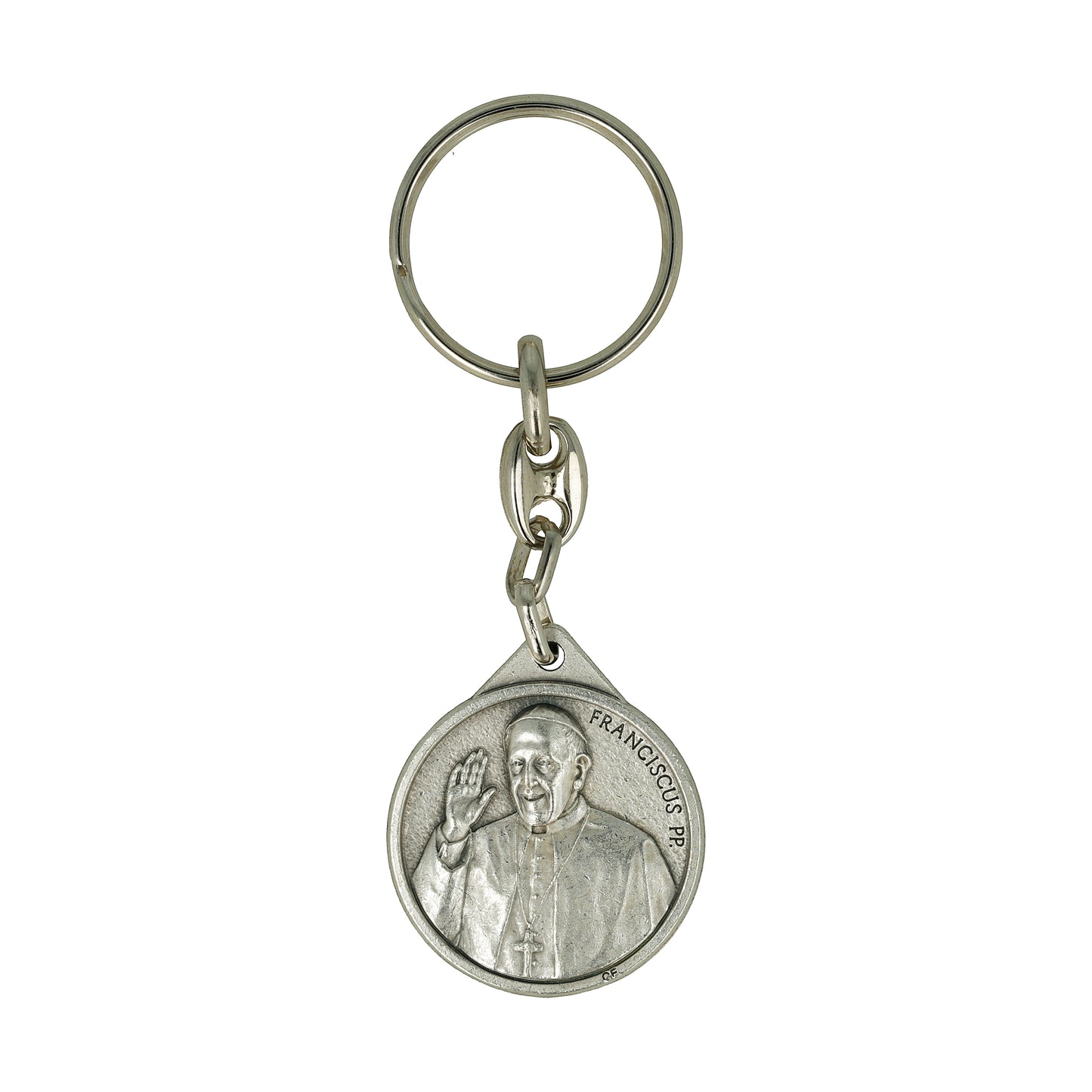 Keychain Pope Francis Round Silver Plated. Souvenirs from Italy