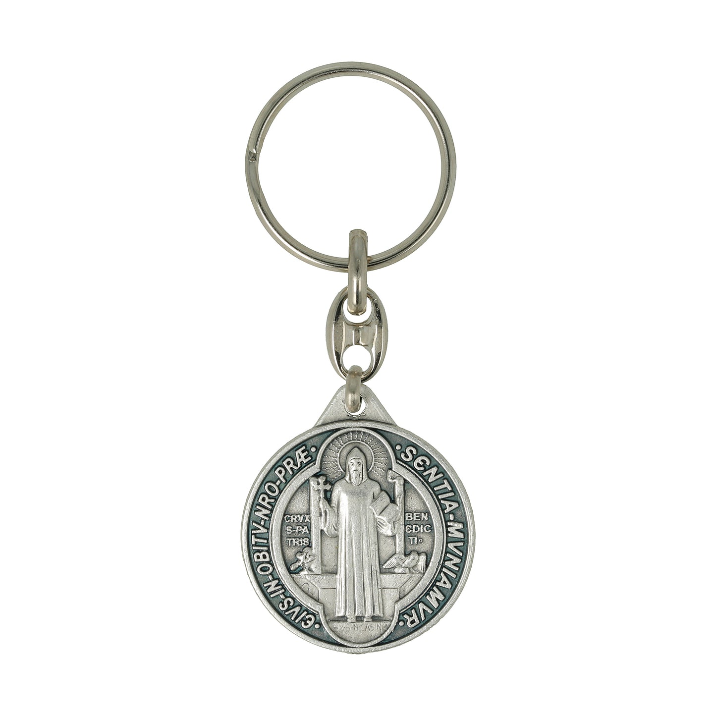 Keychain Saint Benedict Round Metal. Souvenirs from Italy