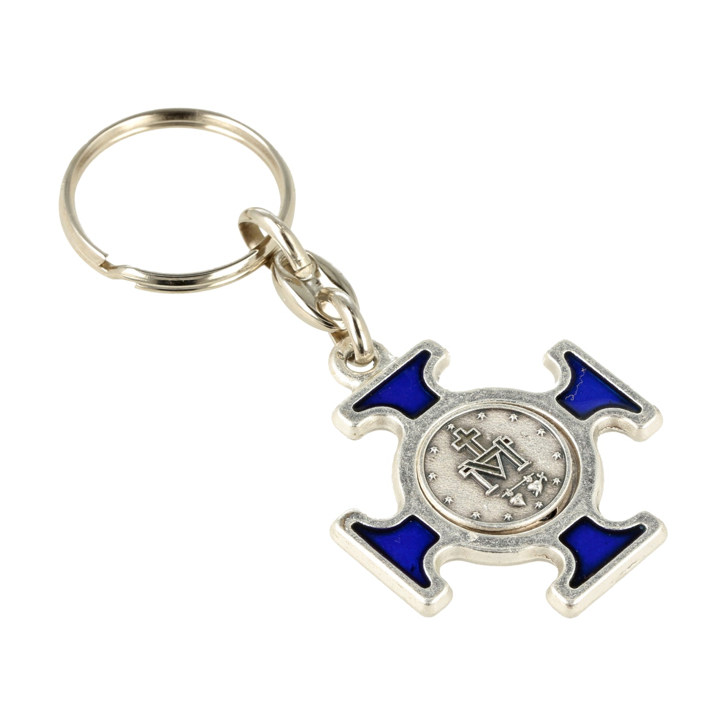 Keychain Cross Miraculous Medal Blue Resin. Souvenirs from Italy