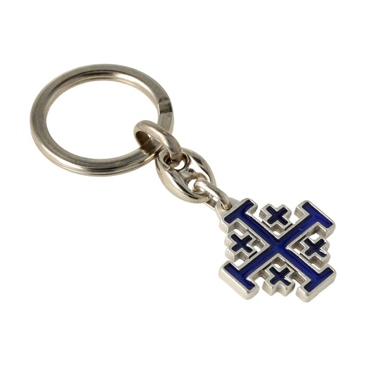 Keychain Jerusalem Cross Blue Resin. Souvenirs from Italy