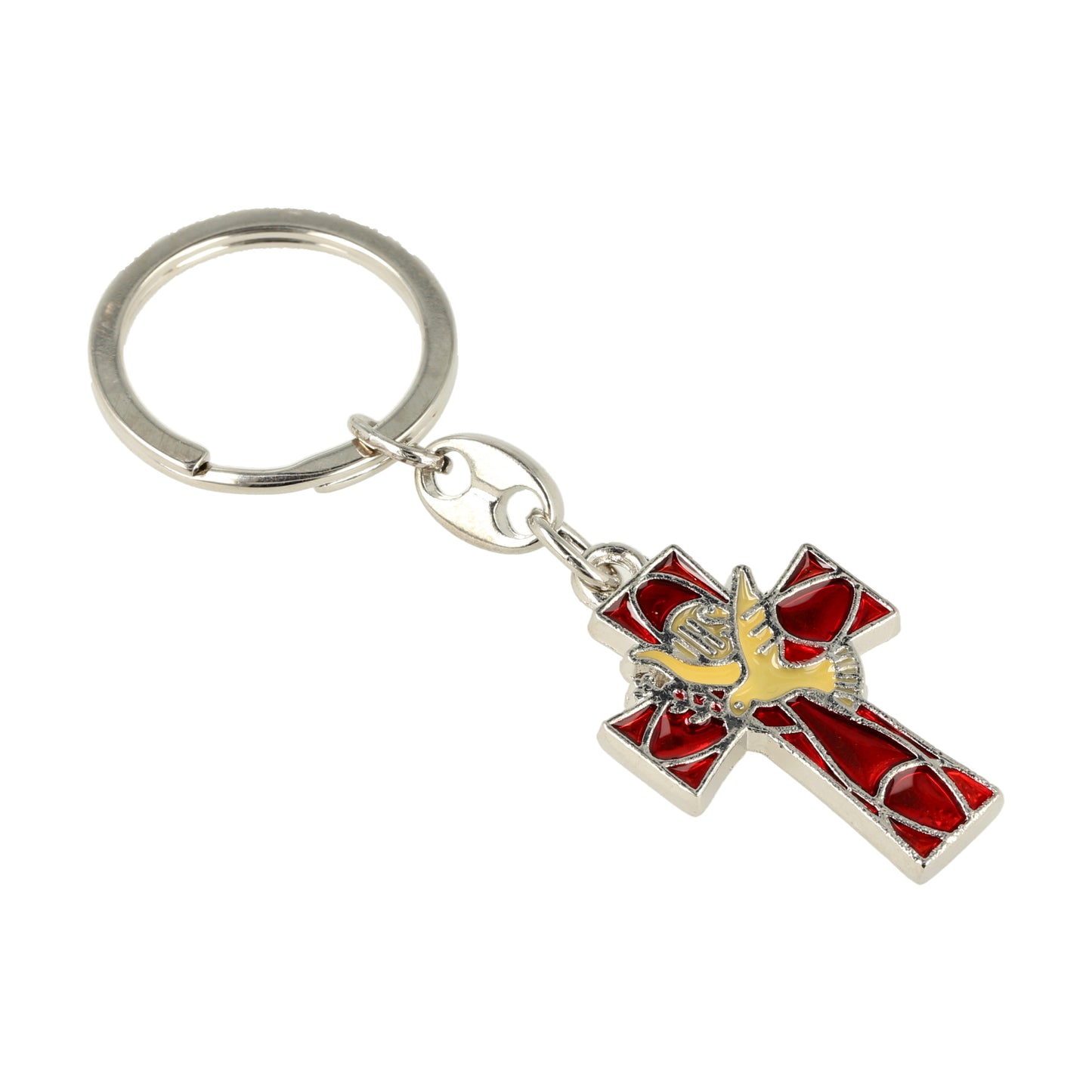Keychain Cross Holy Spirit Metal Red Resin. Souvenirs from Italy