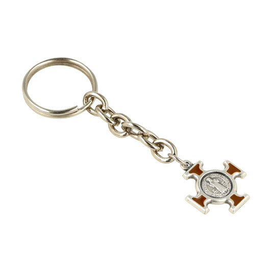 Keychain Cross Saint Benedict Brown Resin. Souvenirs from Italy