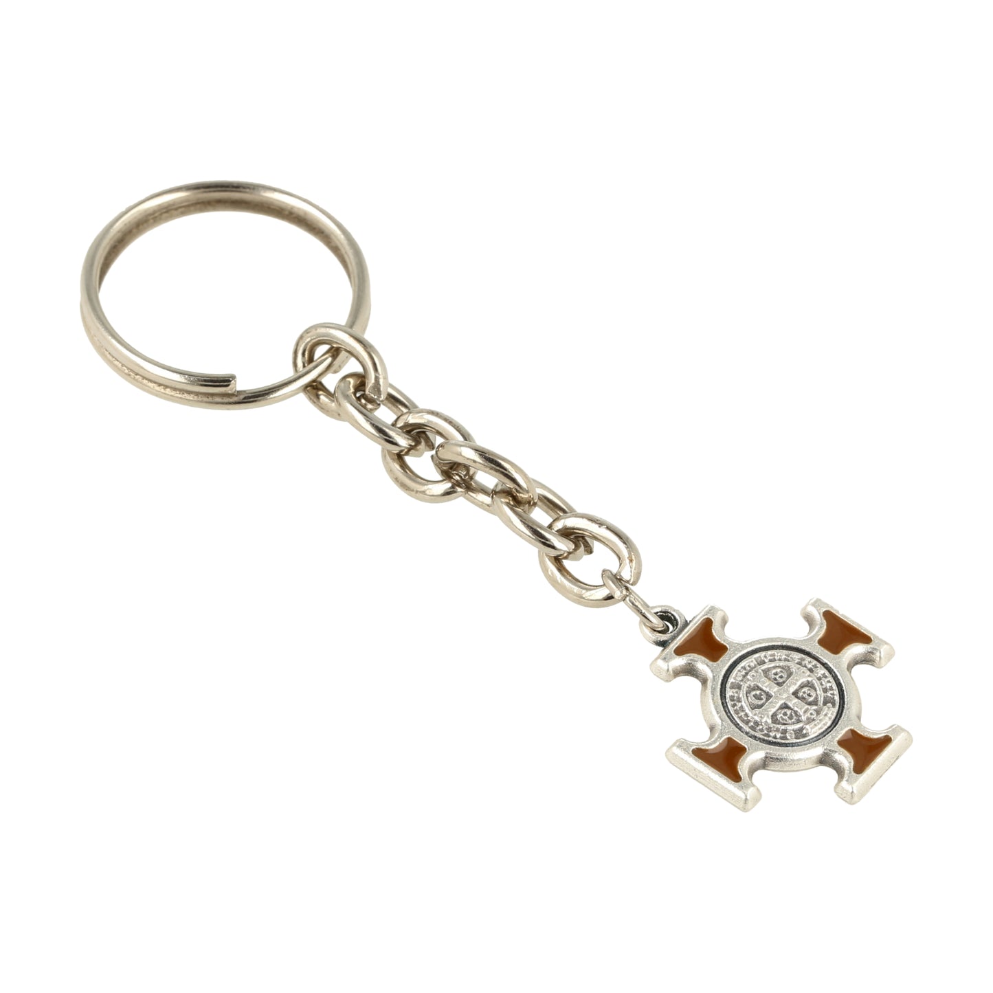 Keychain Cross Saint Benedict Brown Resin. Souvenirs from Italy