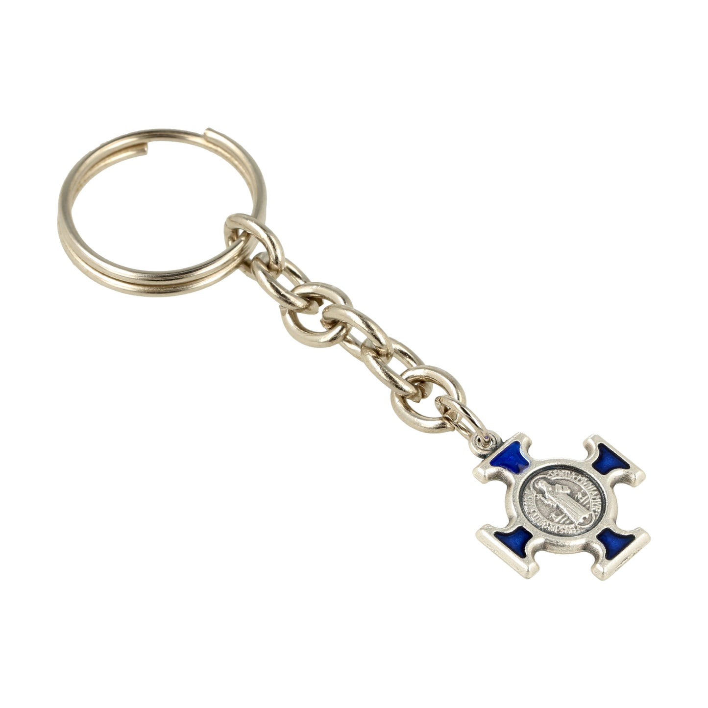 Keychain Cross Saint Benedict Blue Resin. Souvenirs from Italy