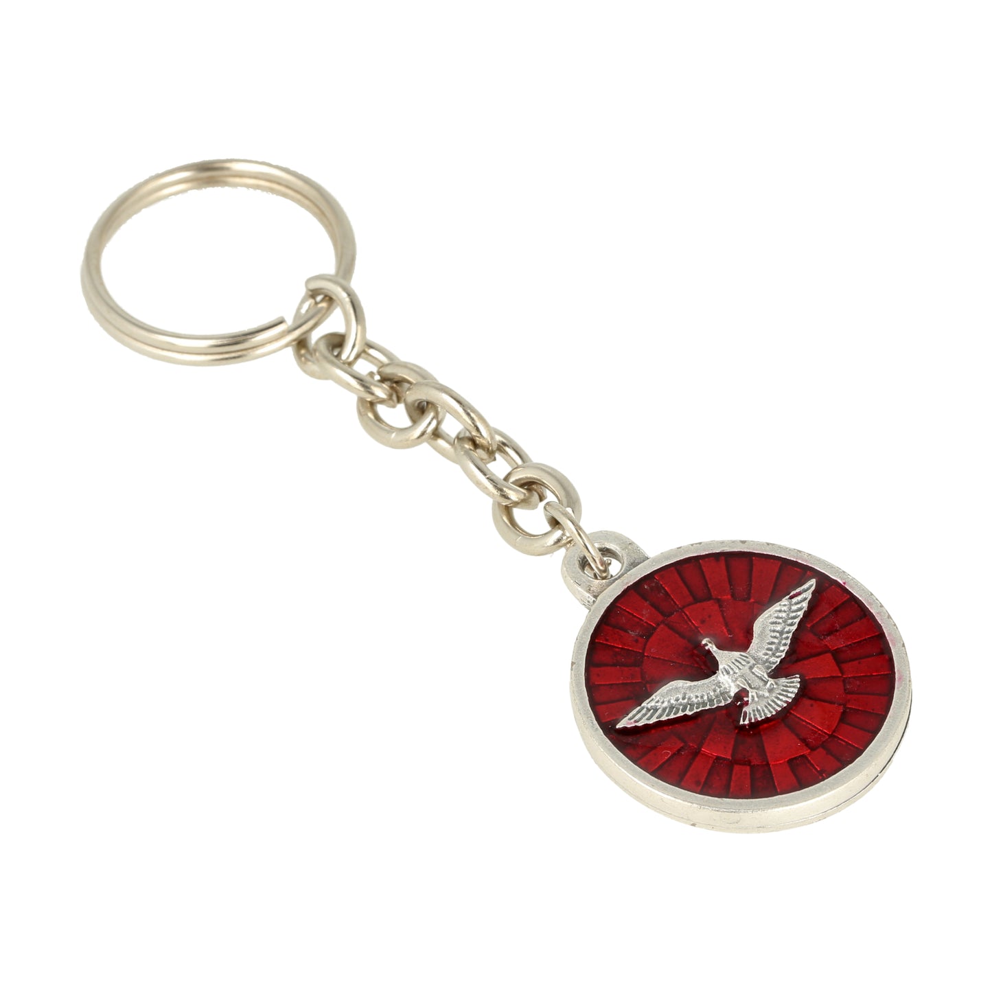 Keychain Holy Spirit 7 Gifts Silver Plated Red Resin. Souvenirs from Italy