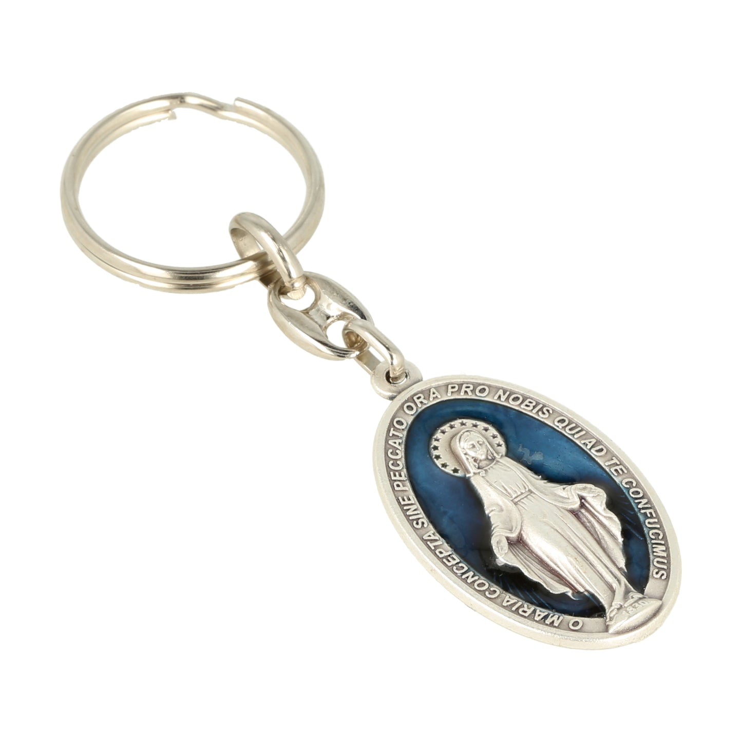 Keychain Miraculous Medal Blue Resin. Souvenirs from Italy
