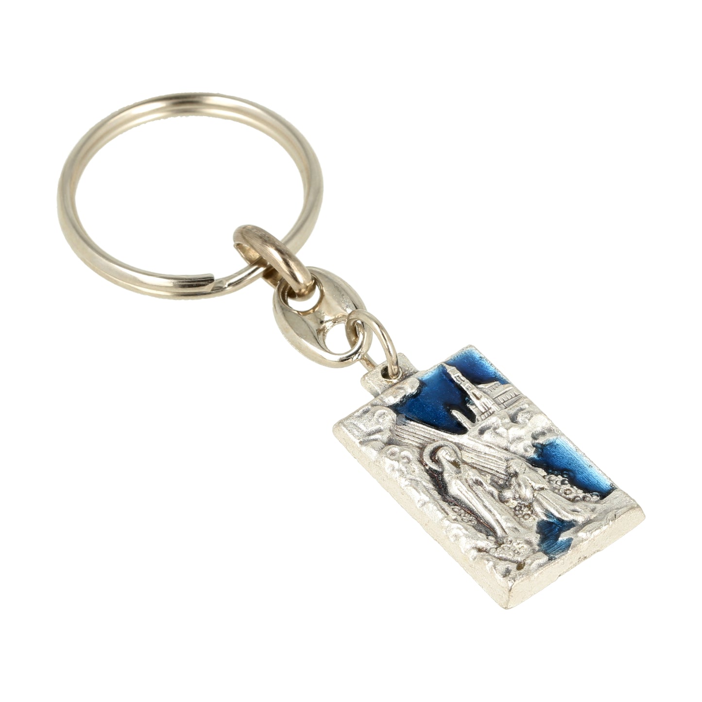 Keychain V. of Lourdes Lourdes Grotto Blue Resin. Souvenirs from Italy