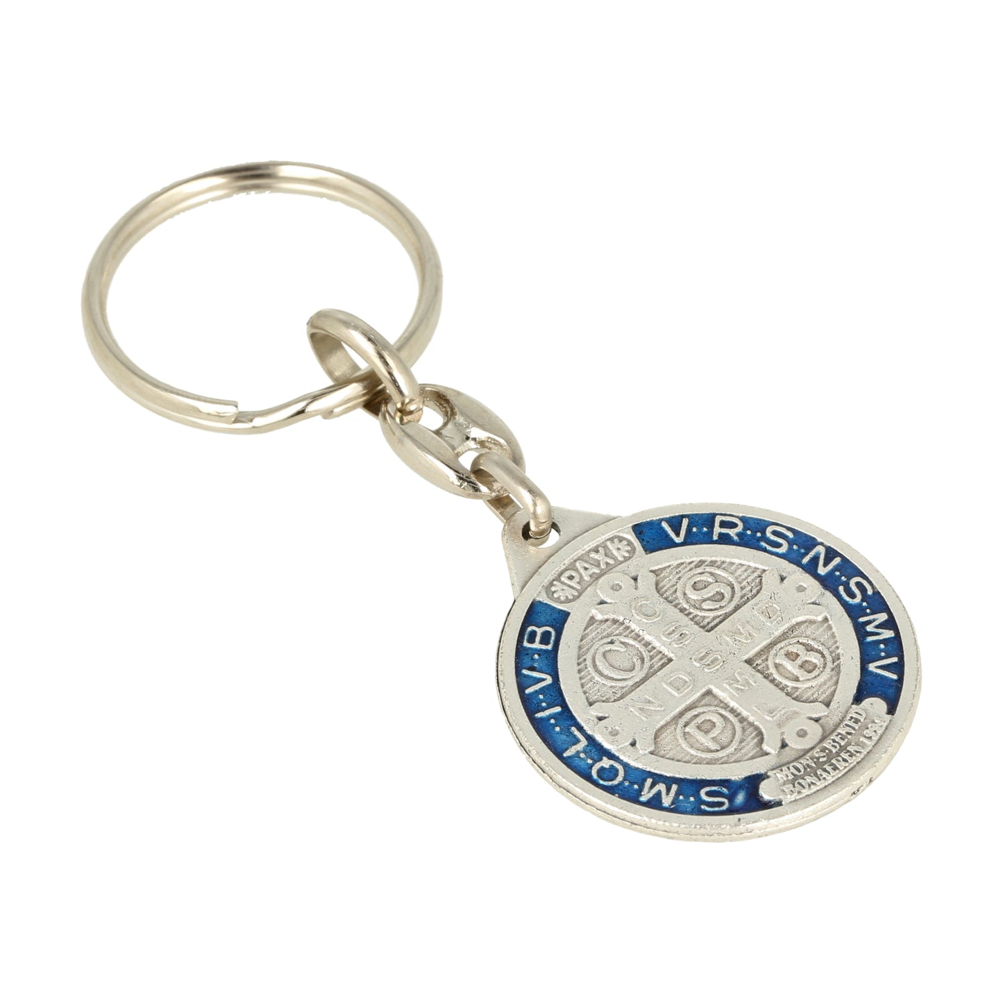 Keychain Saint Benedict Blue Resin Protective Medal. Souvenirs from Italy