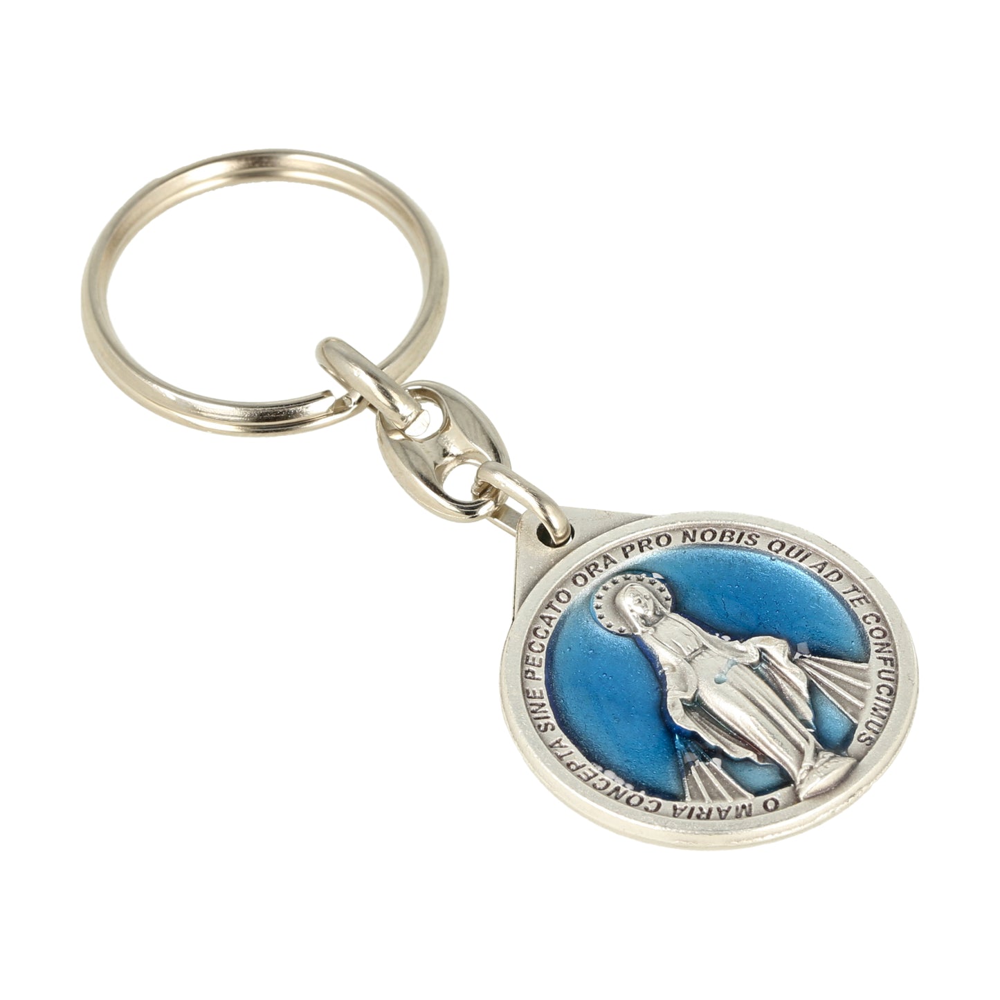 Keychain V. Miraculous Medal Blue Resin. Souvenirs from Italy