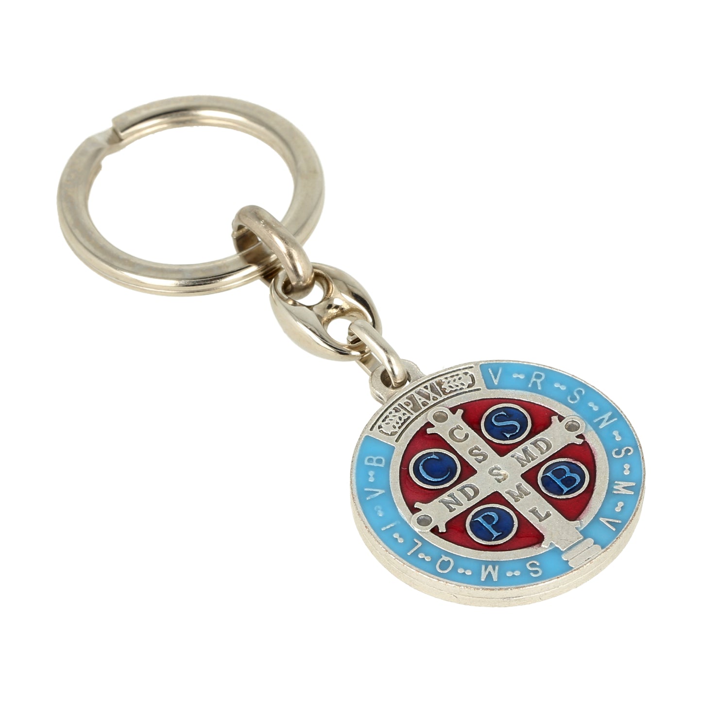Keychain Saint Benedict Tricolor Protective Medal. Souvenirs from Italy