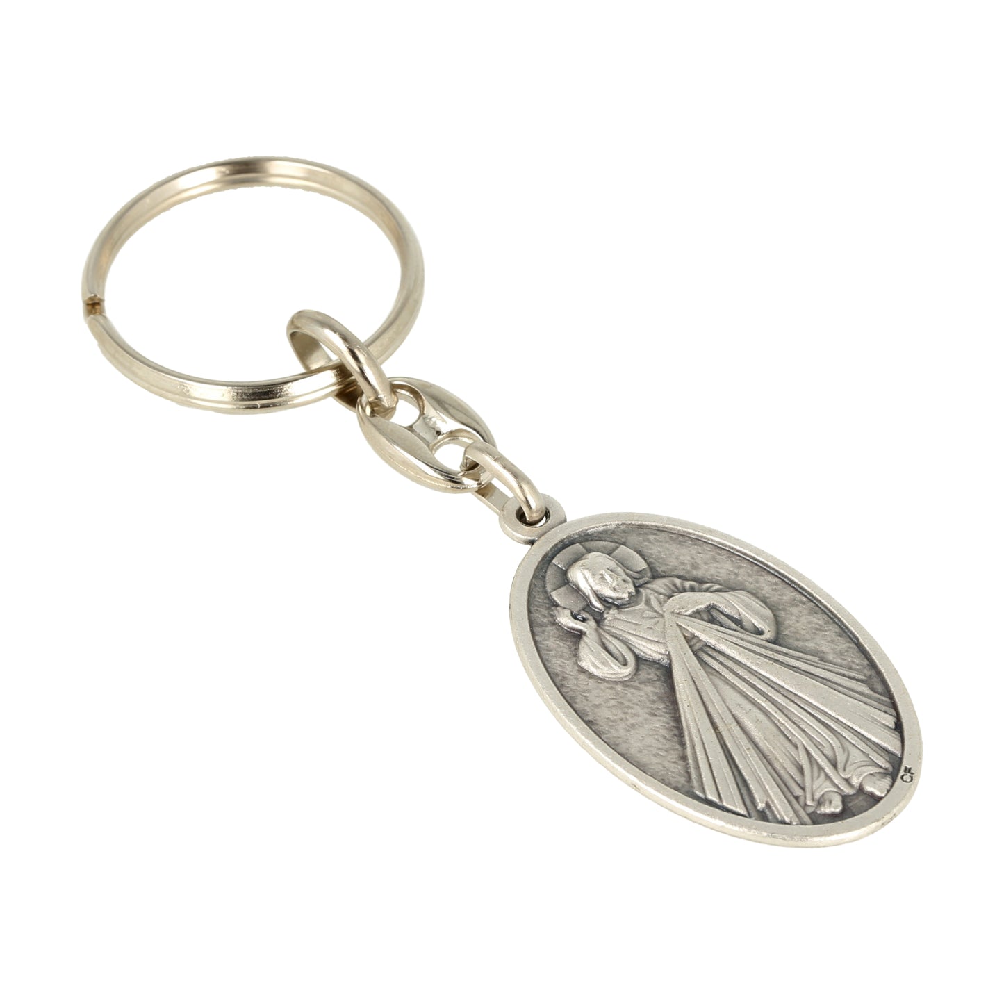 Keychain Virgin Fatima Merciful Jesus Oval. Souvenirs from Italy