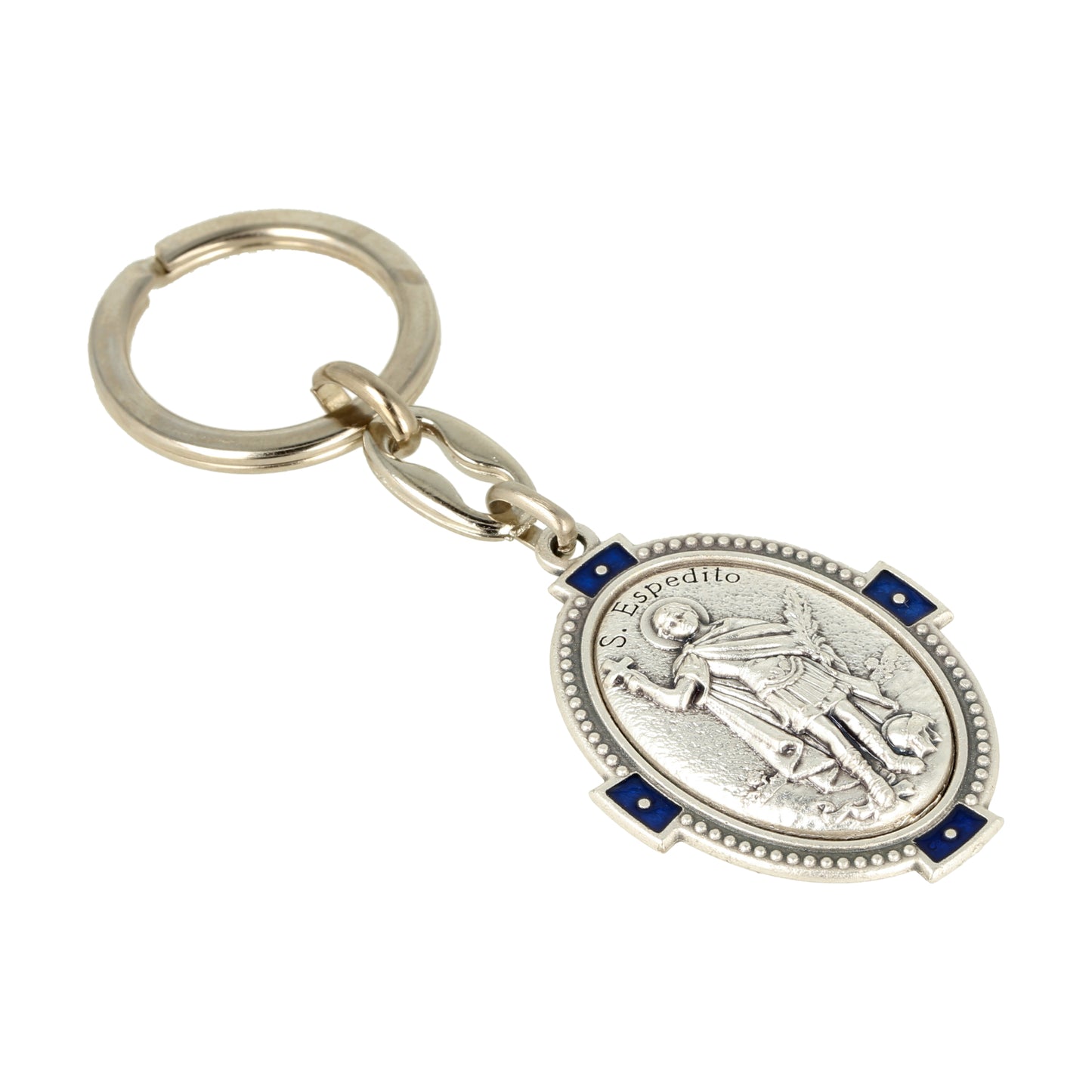 Keychain Saint Expedite Oval Deco Blue. Souvenirs from Italy