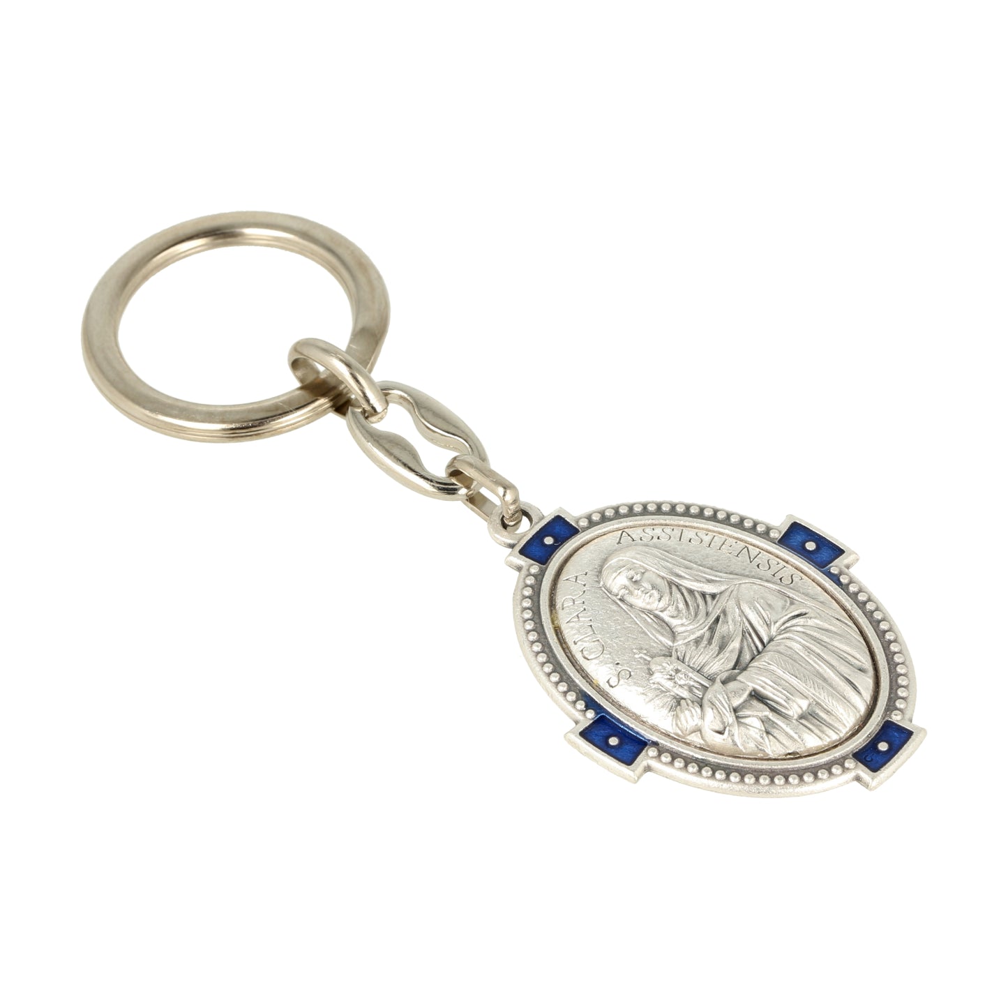 Keychain Santa Clara Oval Deco Blue. Souvenirs from Italy