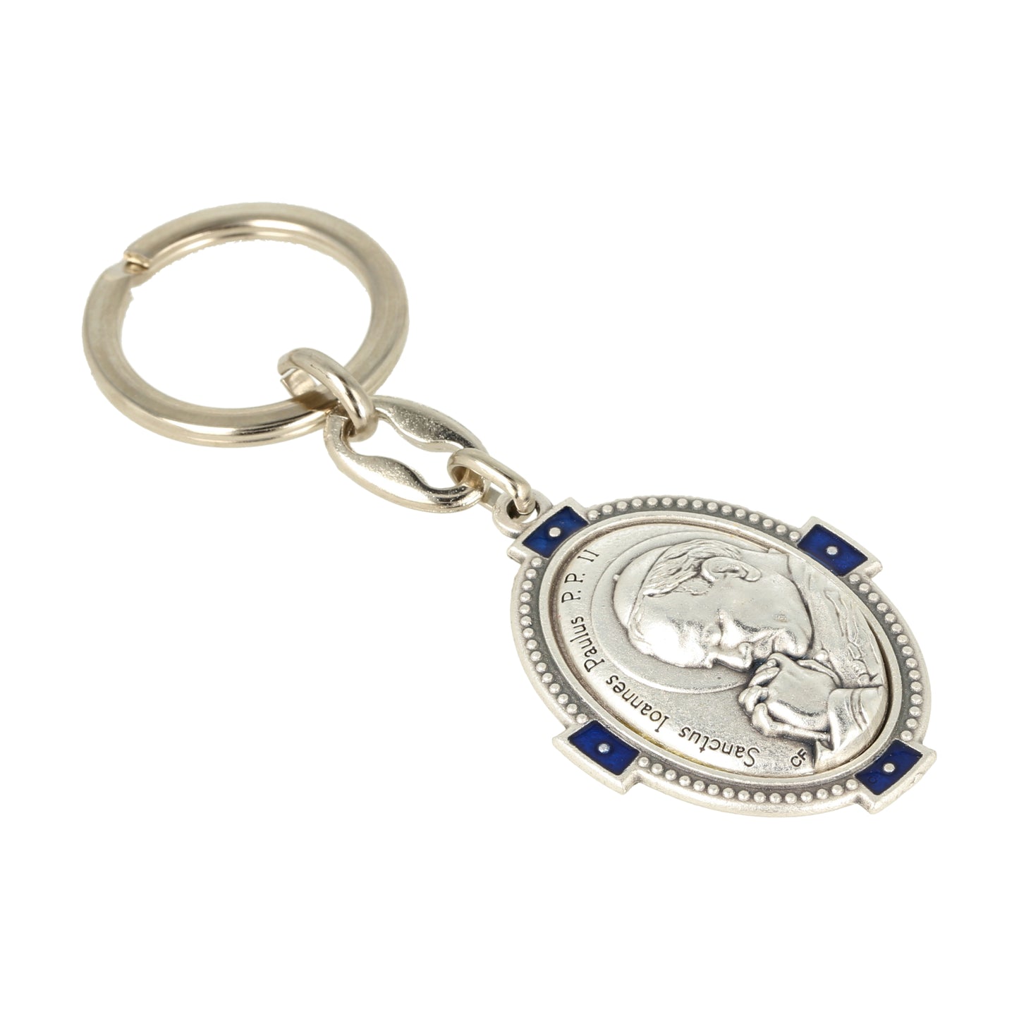 Keychain John Paul II Oval Deco Blue. Souvenirs from Italy