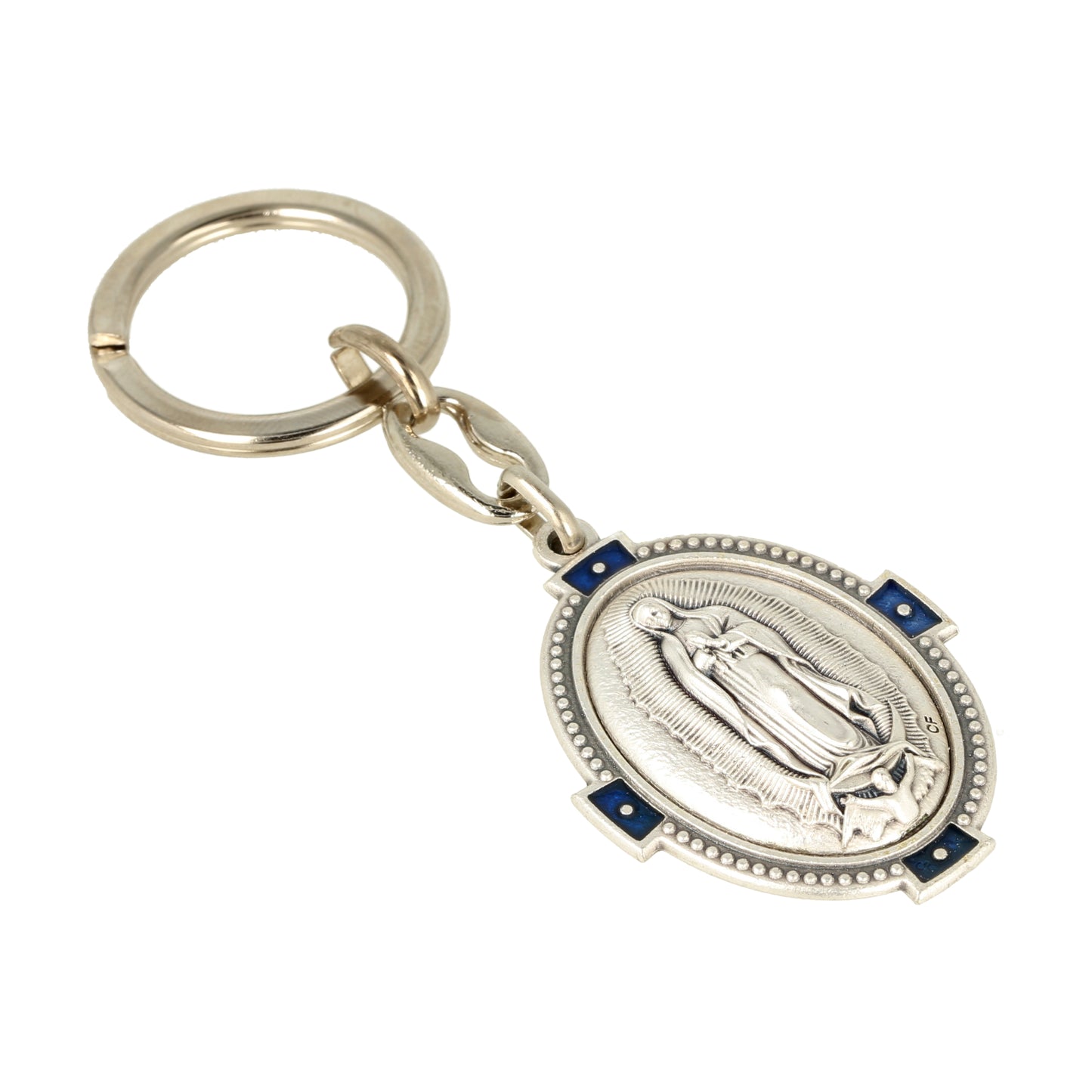 Keychain Virgin Guadalupe Oval Deco Blue. Souvenirs from Italy