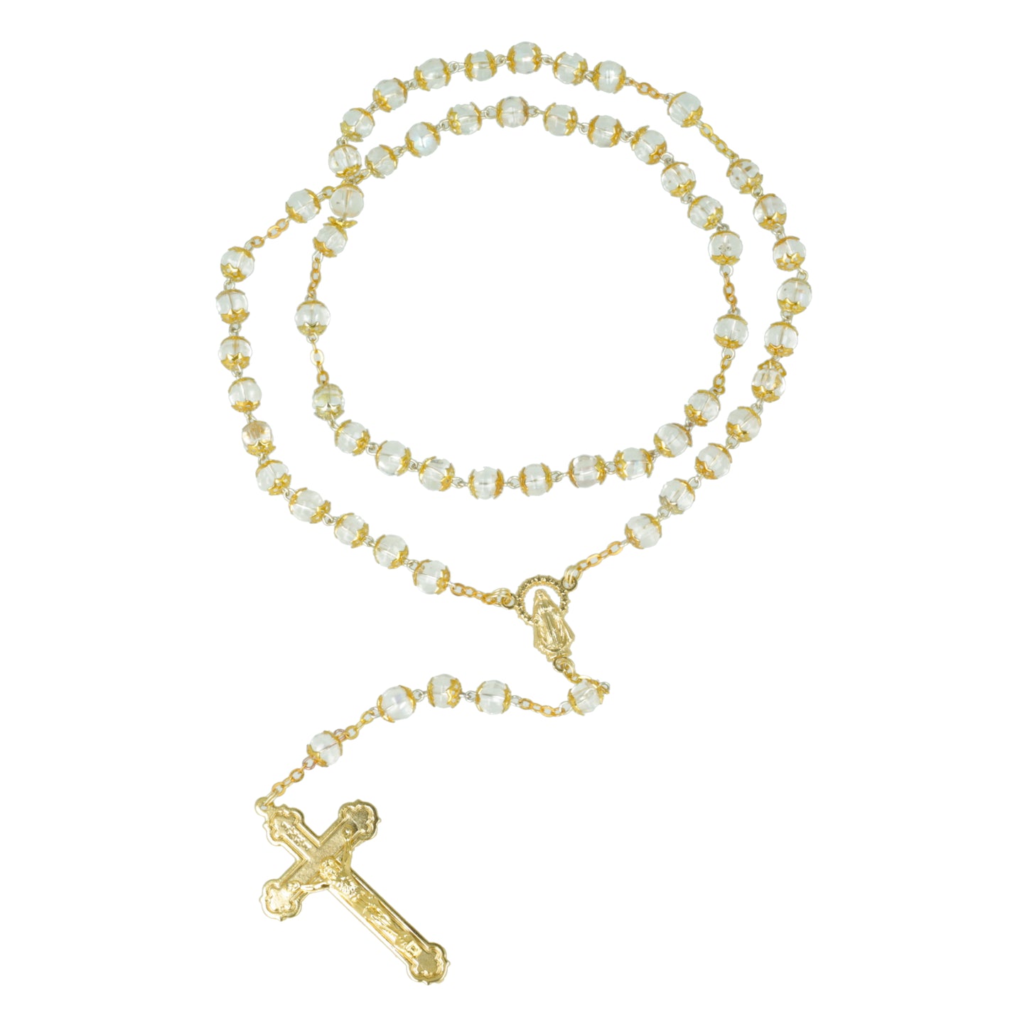 Golden Crystal Rosary With Calotas Souvenirs from Italy