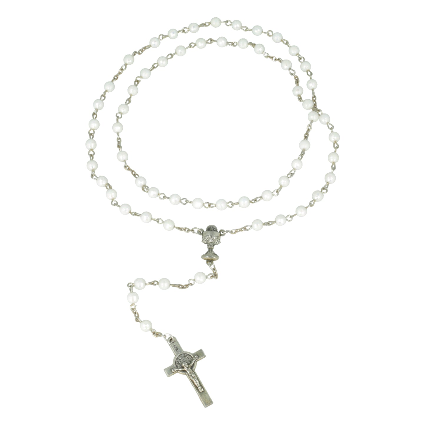 Rosary Communion White Nacarina Oval. Souvenirs from Italy
