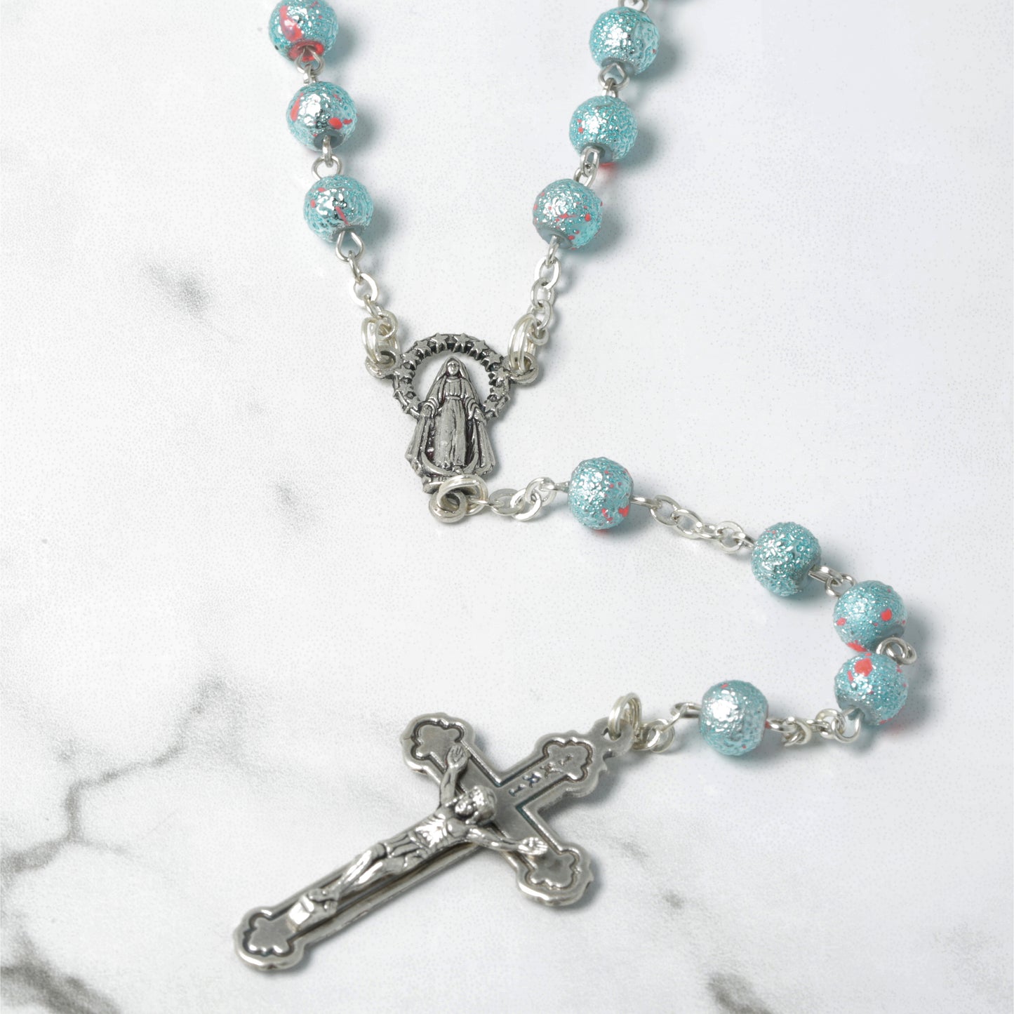 Light Blue Plastic Rosary Souvenirs from Italy