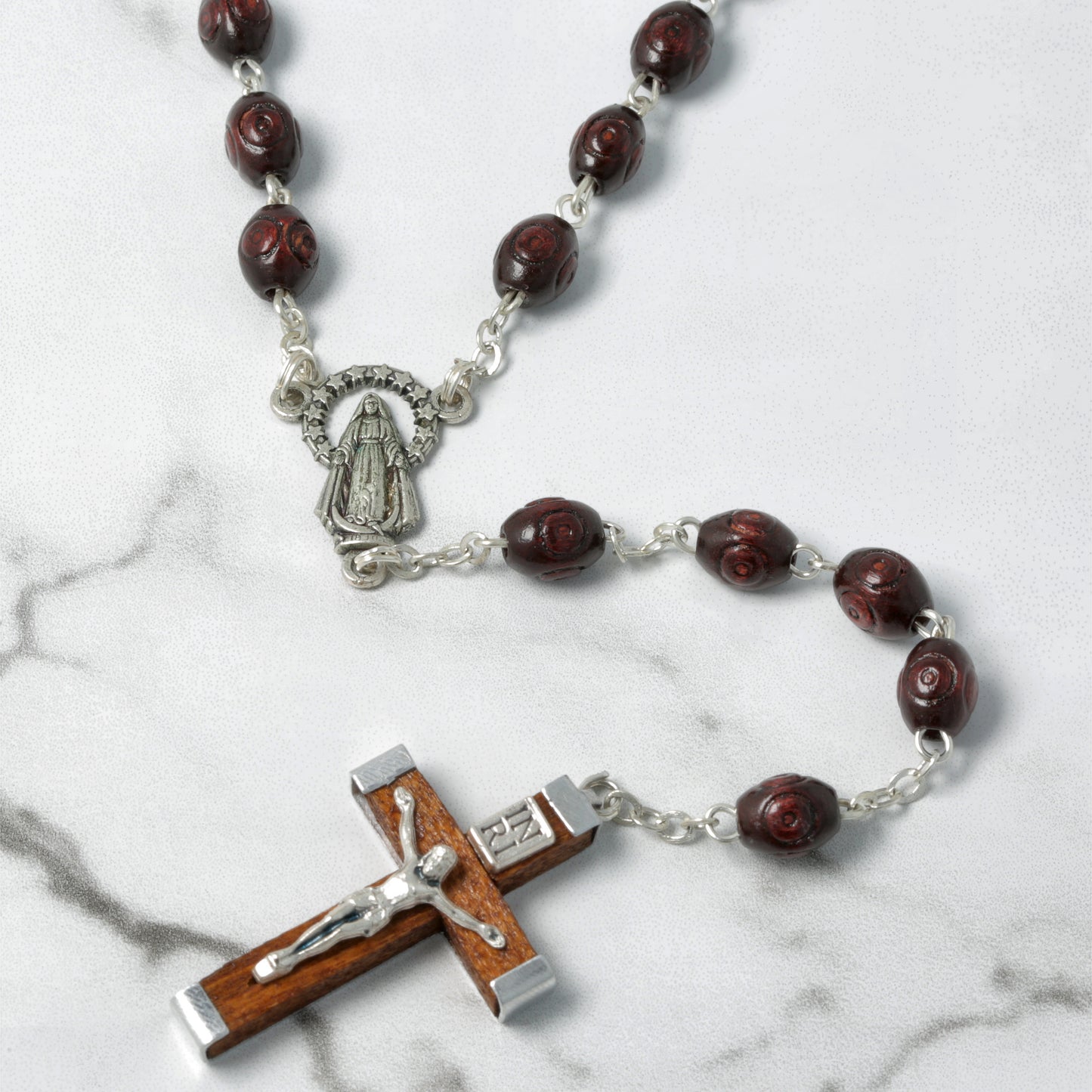 Carved Wood Rosary and Cross Wood and metal Souvenirs from Italy